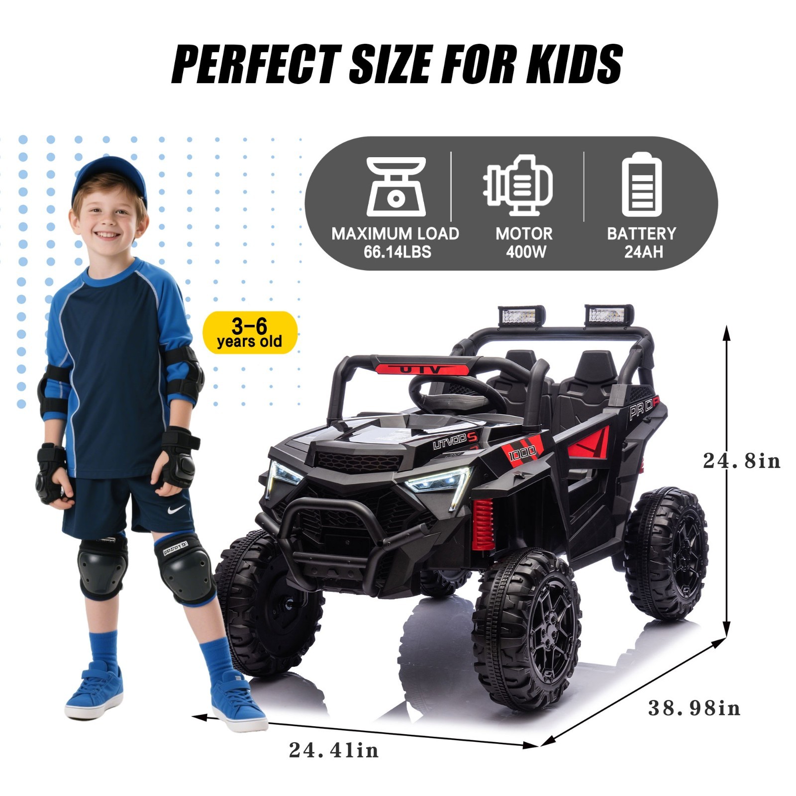 24V Kids Electric Car Ride On Toy UTV w/Remote,Power Wheels Truck for Boys Girls