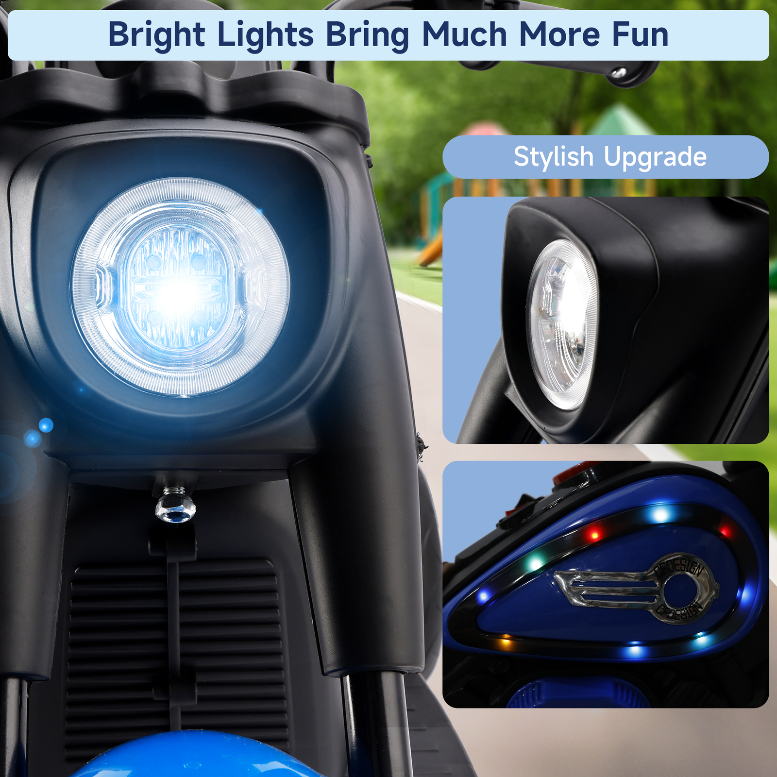 3Wheel 6V Kid Ride On Motorcycle Electric Toy With Colorful Light And Music Blue