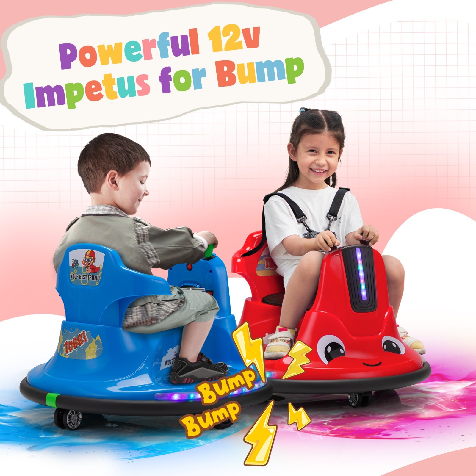 TOBBI Ride on Bumper Car for kids 360° Spinning w/Remote Control LED Light Red