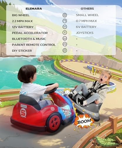 Electric Bumper Cars for Kids – 12V Ride-On Toy, Remote Control, 360 Spin, Bluet