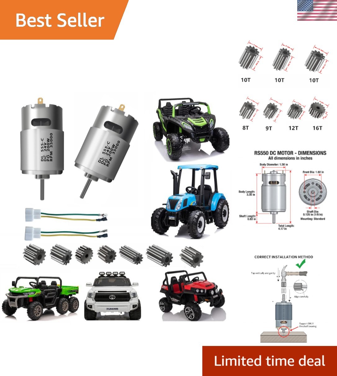2 Pcs 24V RS555 High-Speed Motor Set for Power Wheels – 35000RPM Upgrade