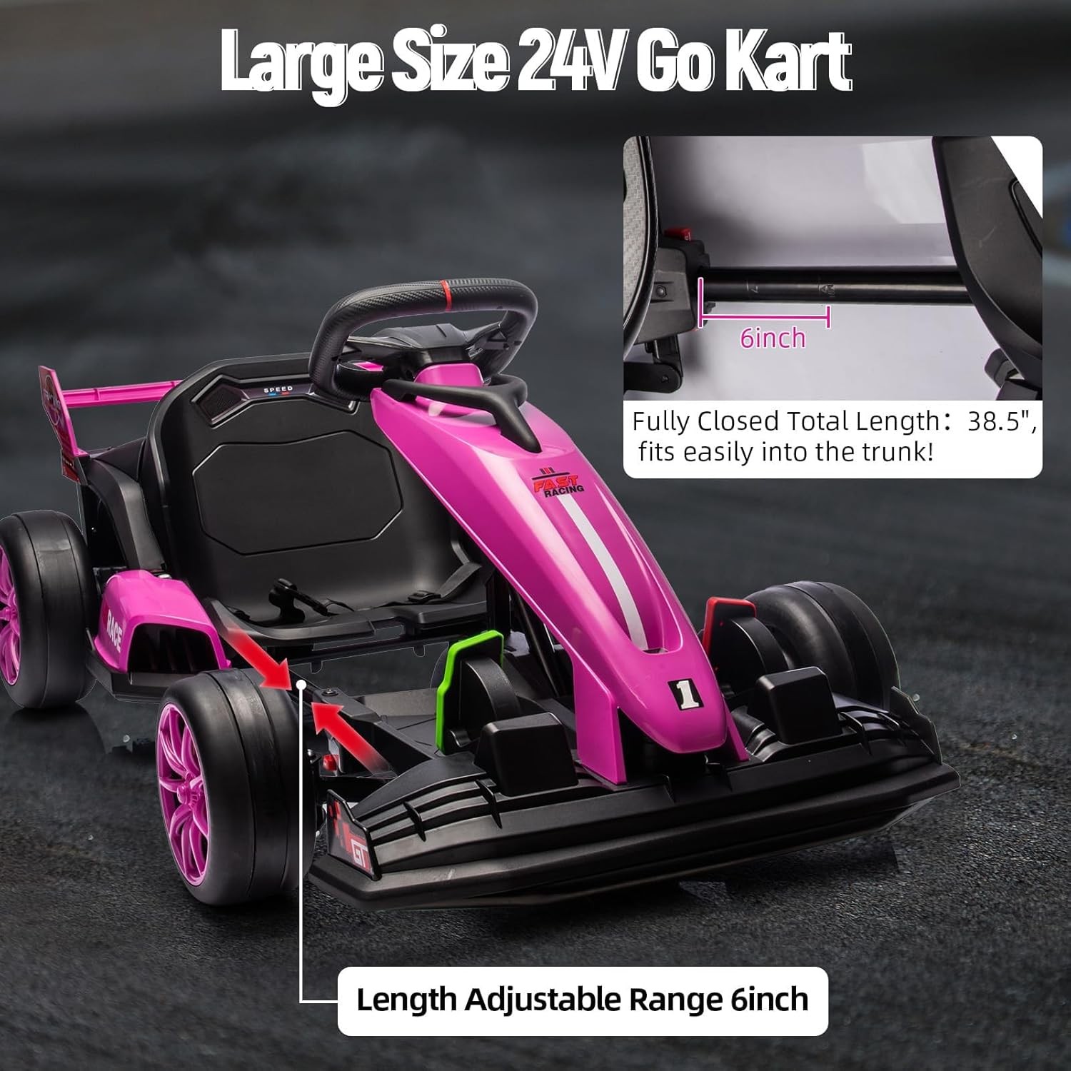 24V Electric Drift Kart 7.5mph Variable High Speed Drifting Ride On Car Race Toy