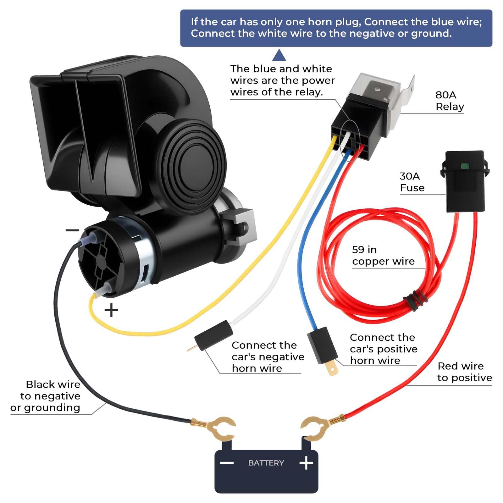 12V 2-Pair Car Horn Kit, 150dB Super Loud Horns with Relay Harness, Universal…