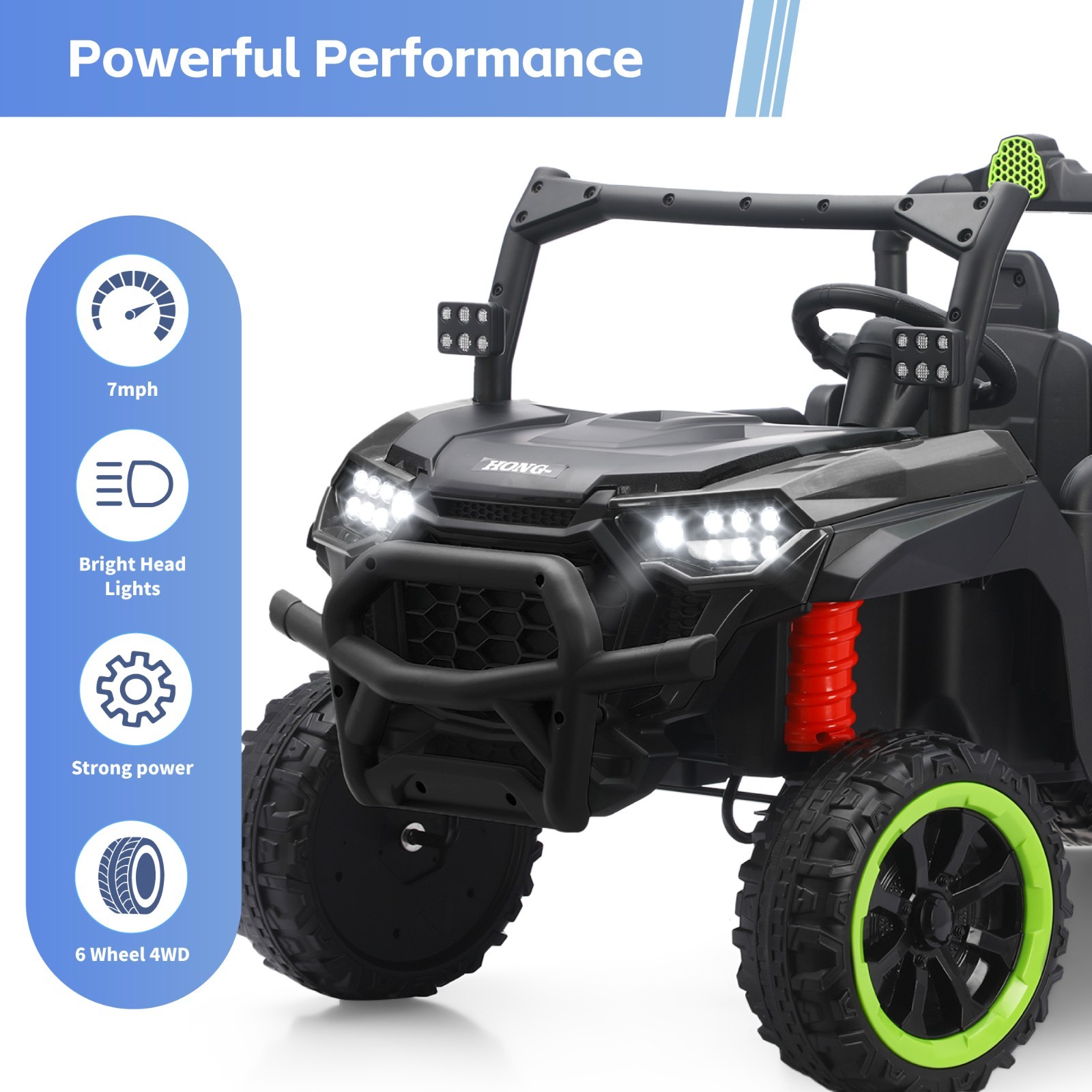 24V Ride on Electric Dump-bed Truck Off-road 7mph 2 Seater Car with Remote LED