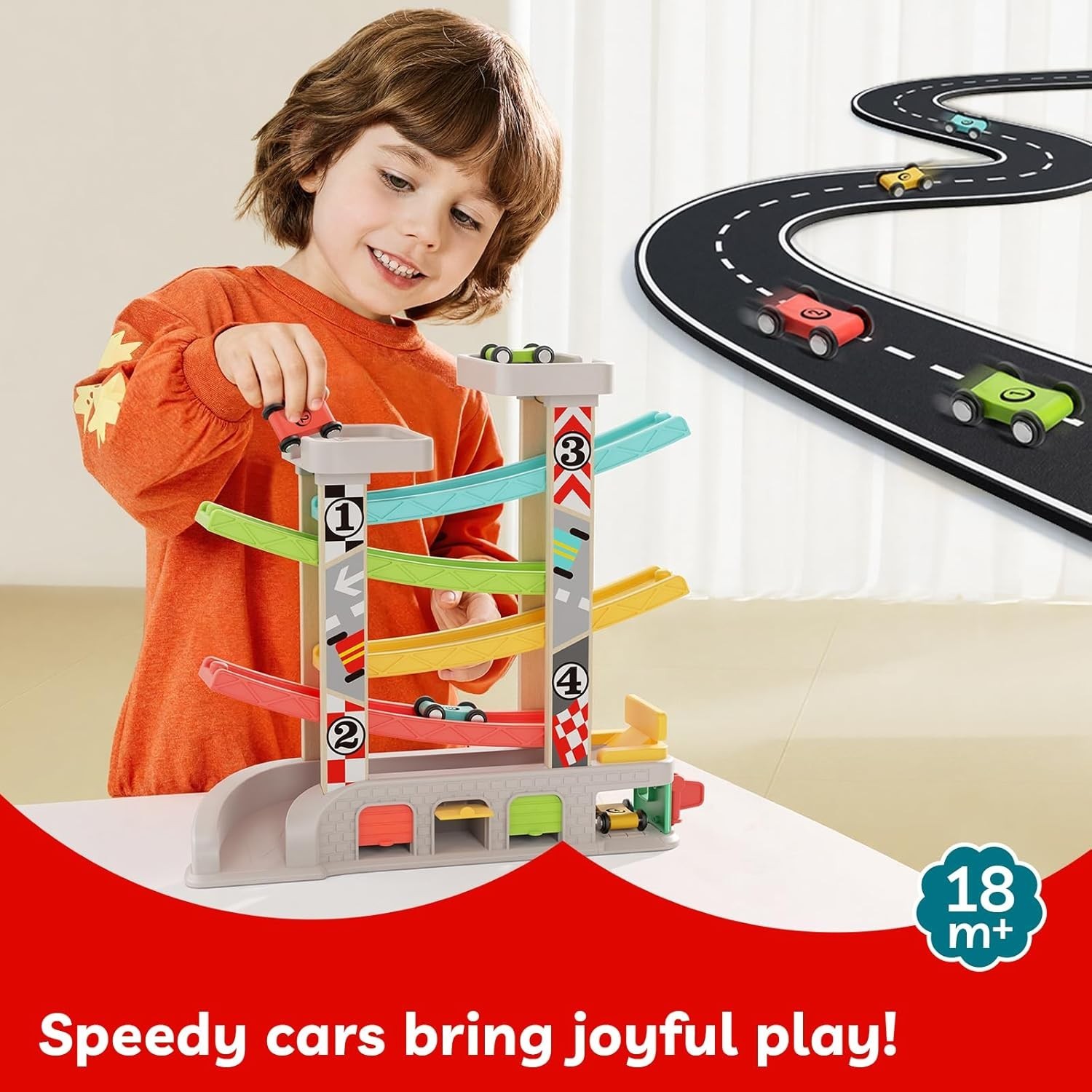 Car Ramp Toys, Race Track Car Toy for Toddler Age 2-4 Old Boy with 4 Cars, P…