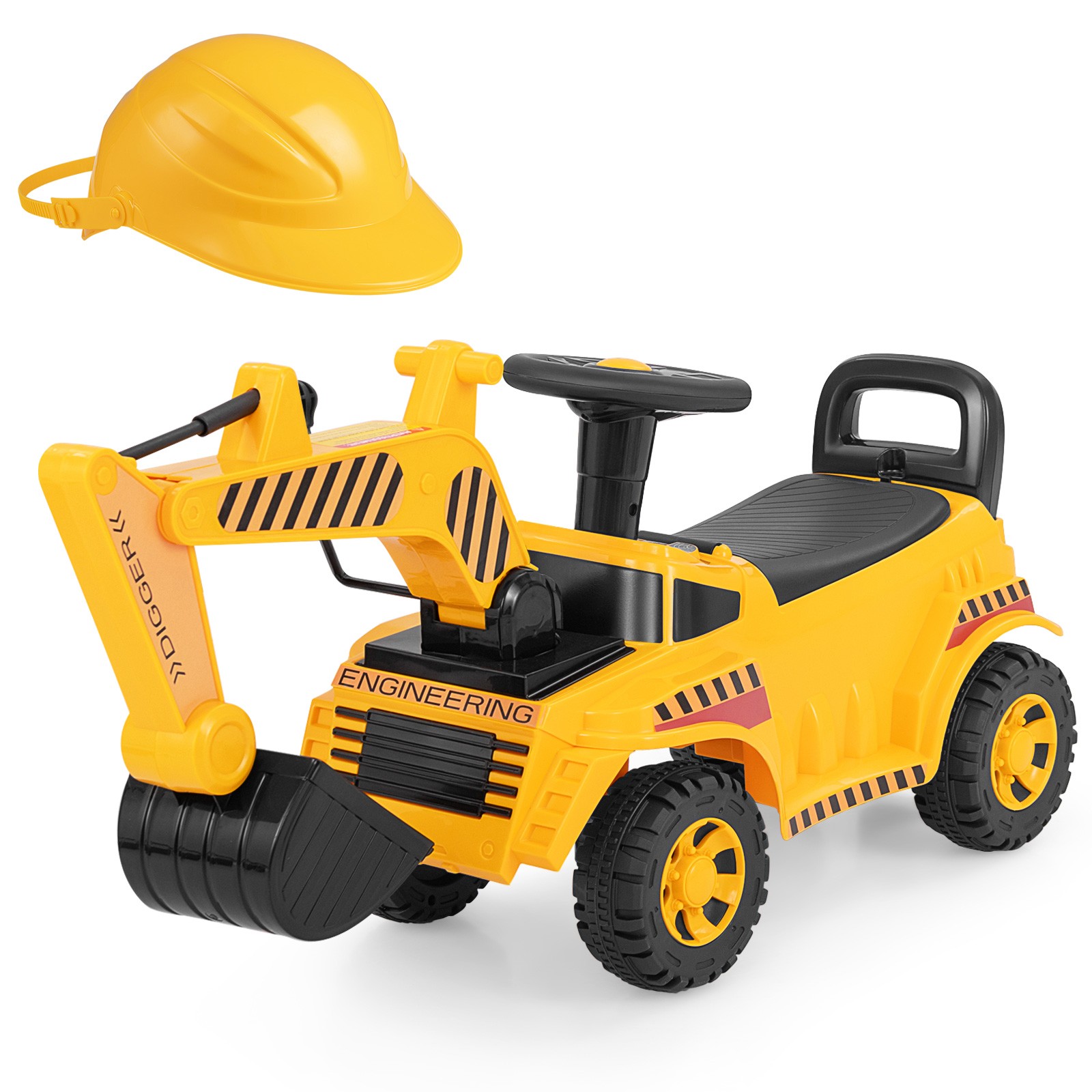 Kids Ride on Excavator Adjustable Shovel Yellow Toddler Digger Toy Power Car