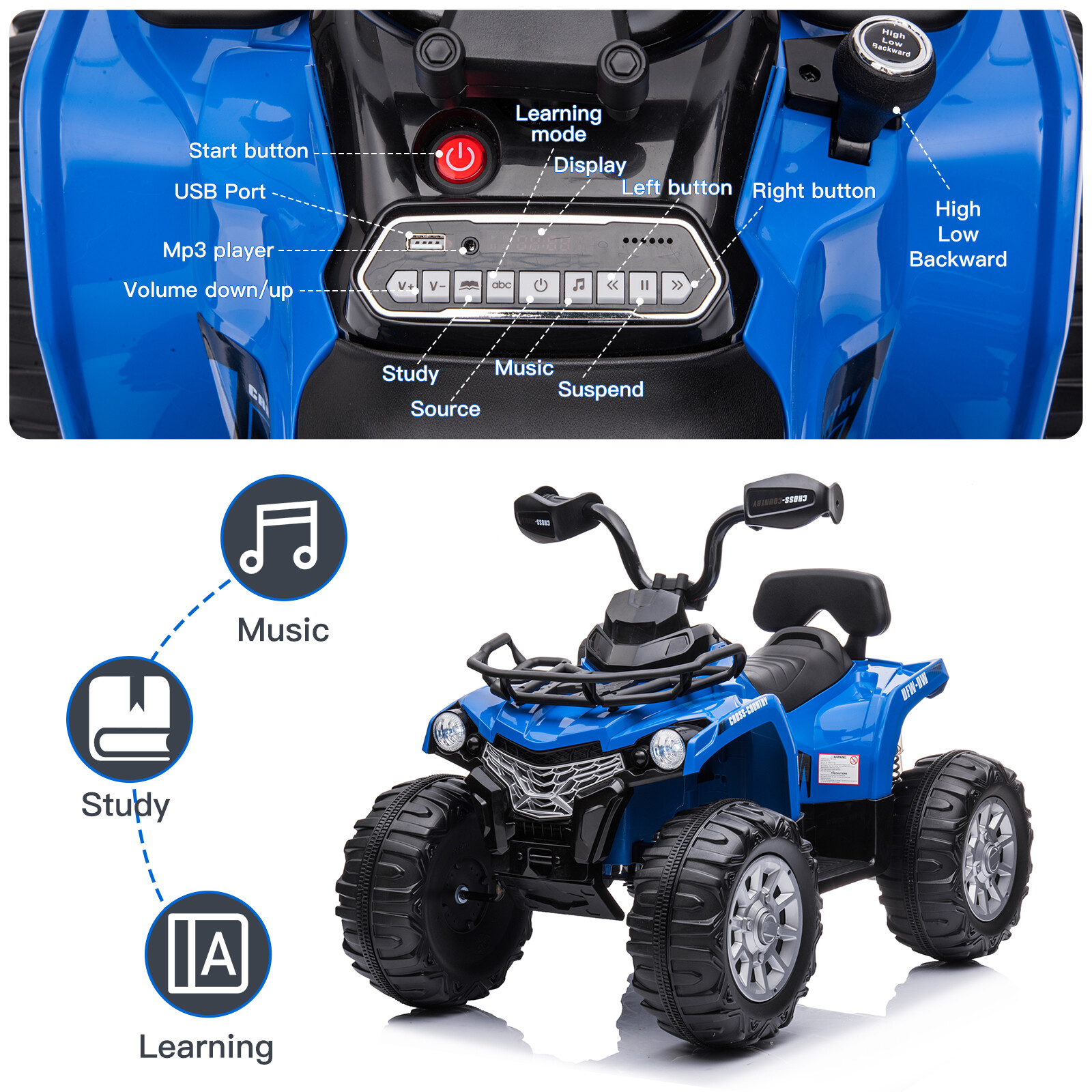 12V Battery Powered Kids Ride On ATV Car Quad Four Wheeler Toy w/ LED Headlights