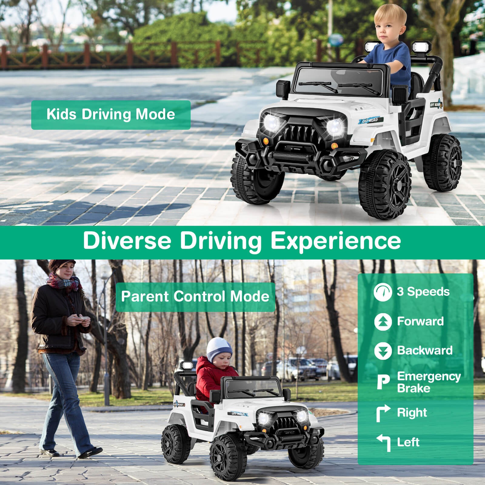 12V Kids Ride on Truck Car w/Remote Control, Threaded Wheels 3 Speeds LED Lights
