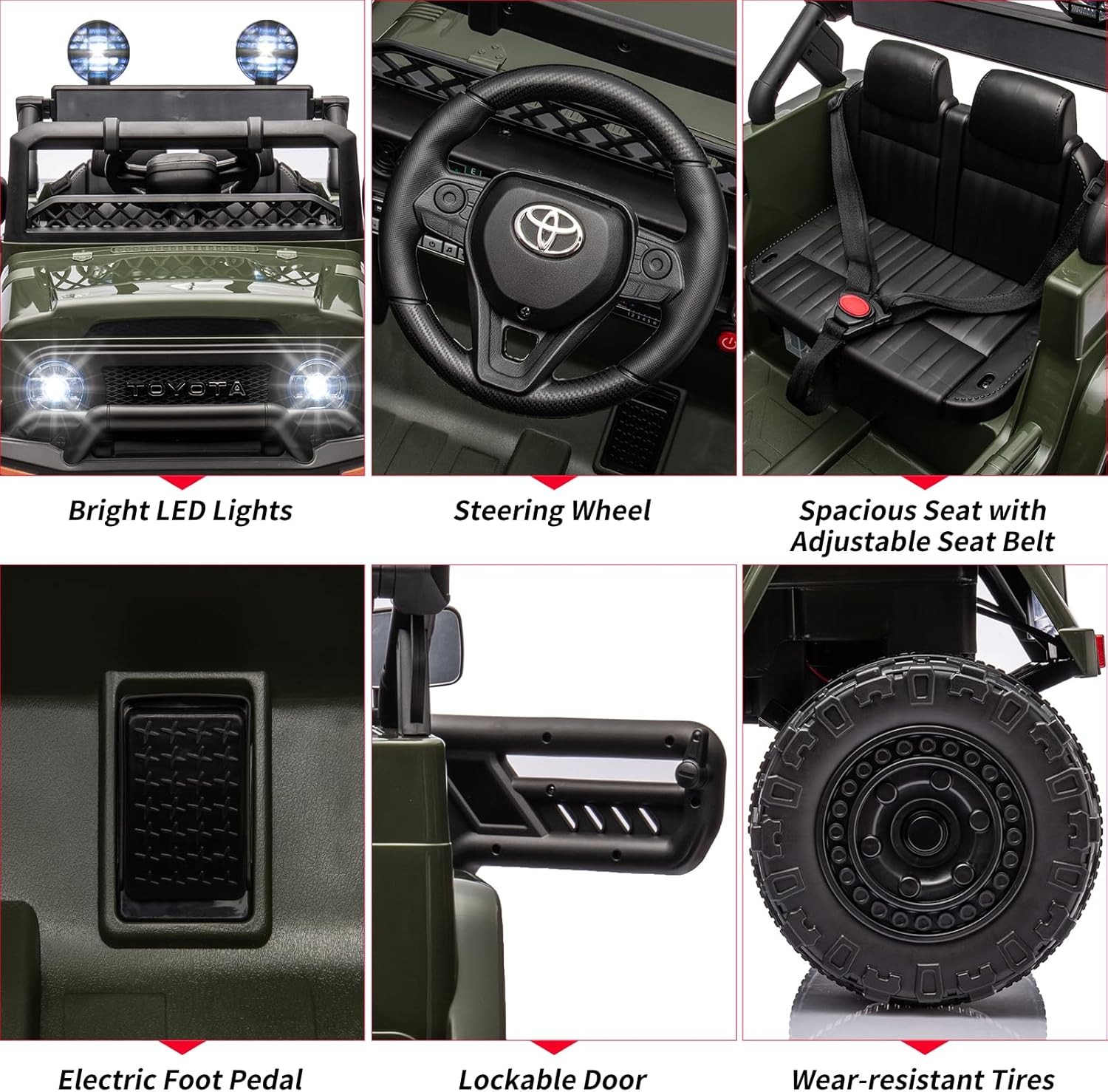 Toyota Licensed Ride-On Car 12V for Children 3-8 LED Lights MP3 Player Remote