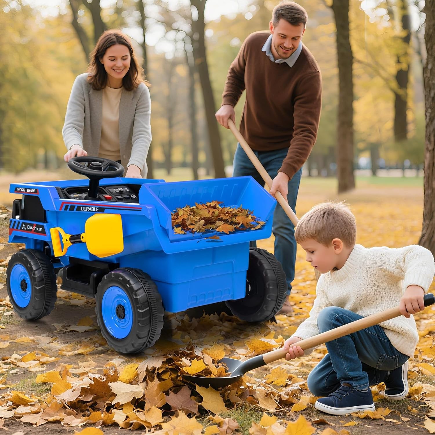 12V Ride On Dump Truck w/ Remote, Auto-Dump Bed, Shovel & Music for Kids 3-8