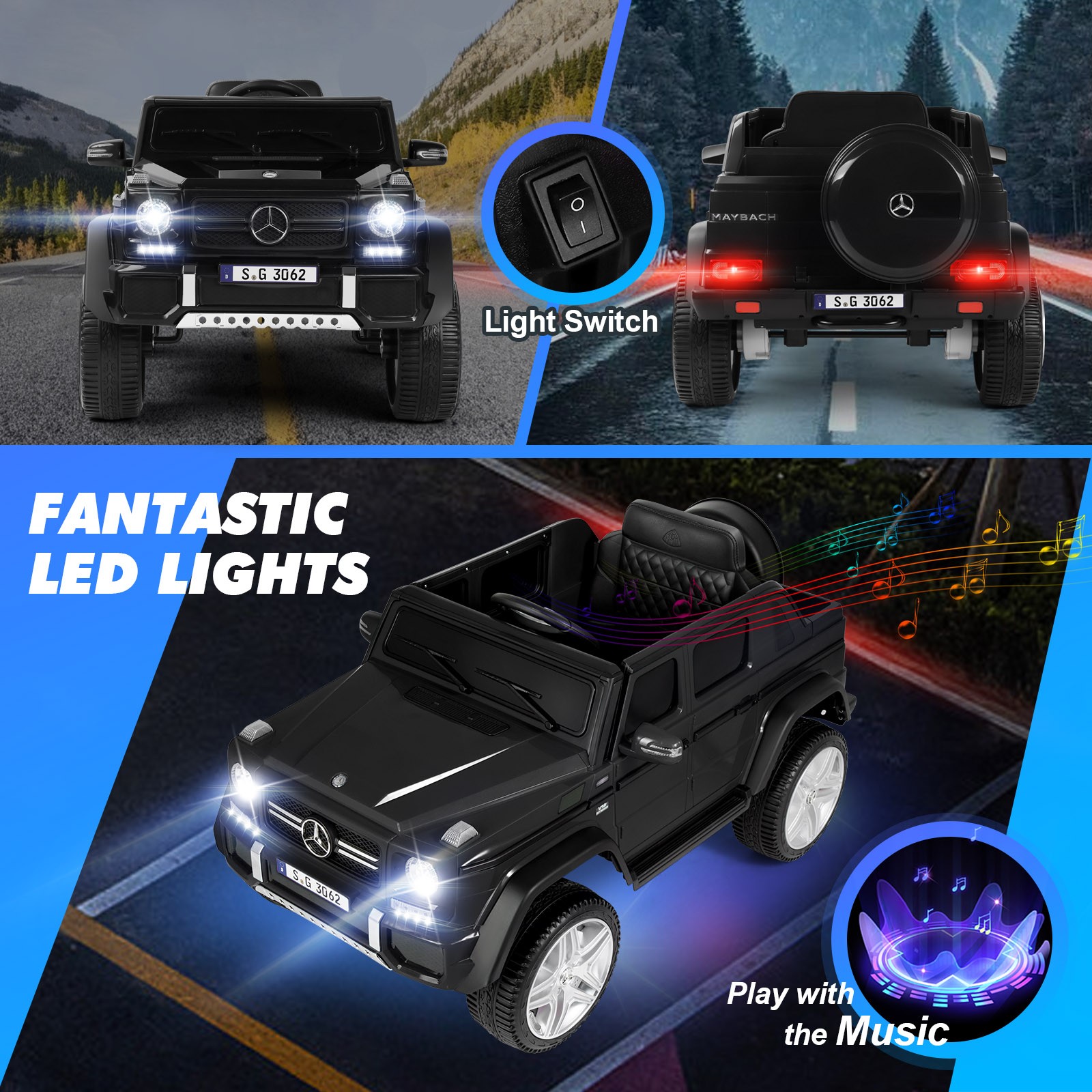 Black Electric 12V Battery Kids Ride On Car Truck ToyGift w/Remote+Light+MP3+USB