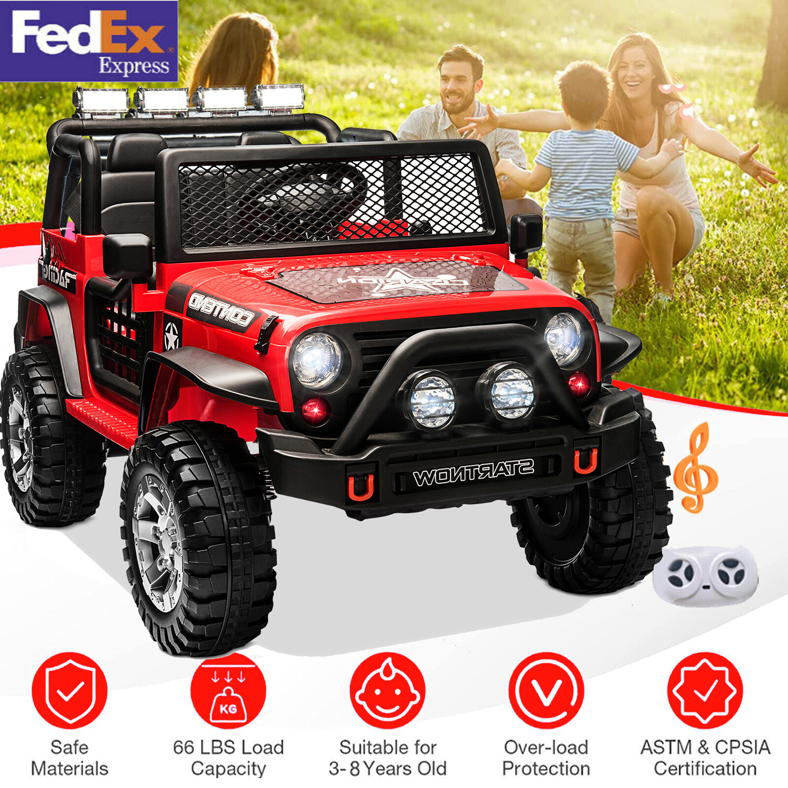 12V Electric Kids Ride on Jeep Car Truck Toys Vehicles with Remote Control Gifts