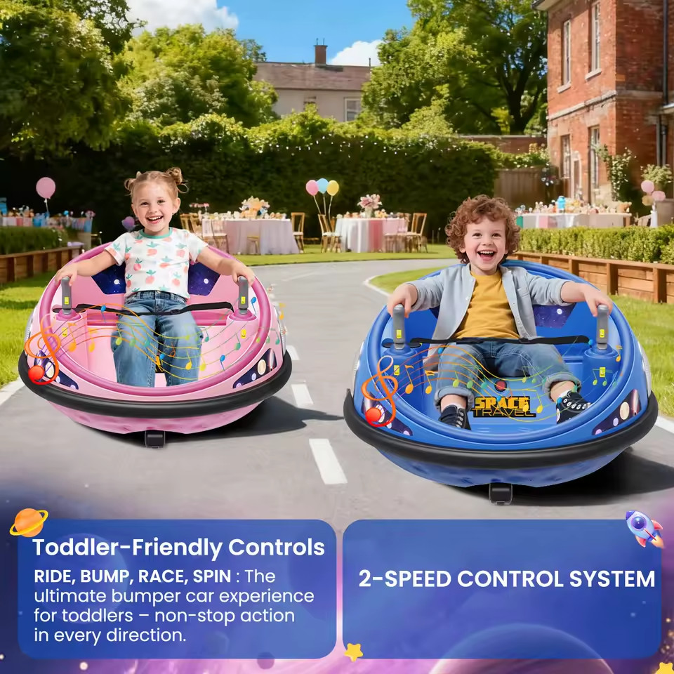 360° Spinning Kids Electric Bumper Car With Remote Control LED Lights Soft Bumpe