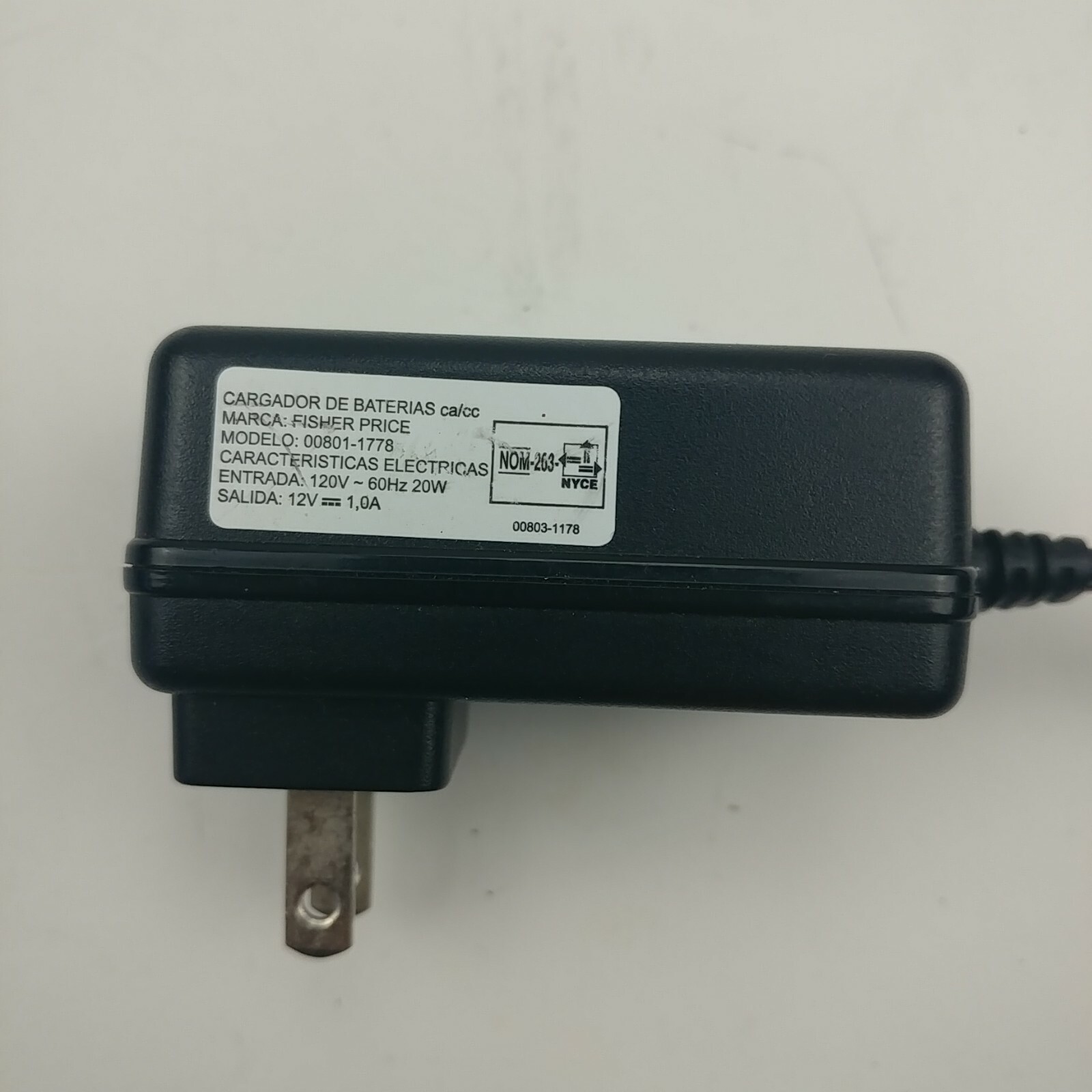 OEM Fisher Price Power Wheels AC/DC Adapter Charger Cord Model 00801-1778