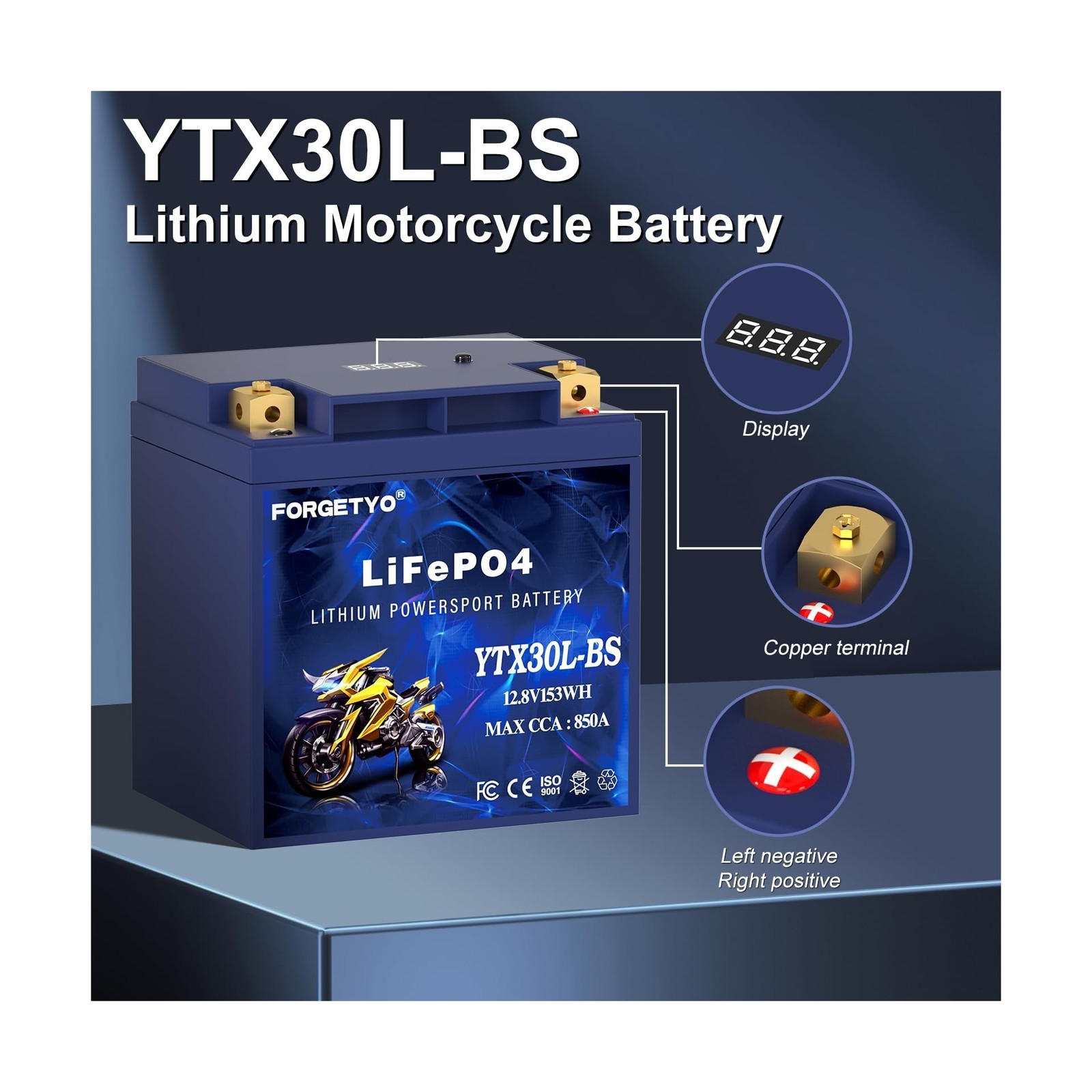 Lithium YTX30L-BS, 850A LiFePO4 Motorcycle Battery, 12V 12AH ATV, UTV, Jet Sk…