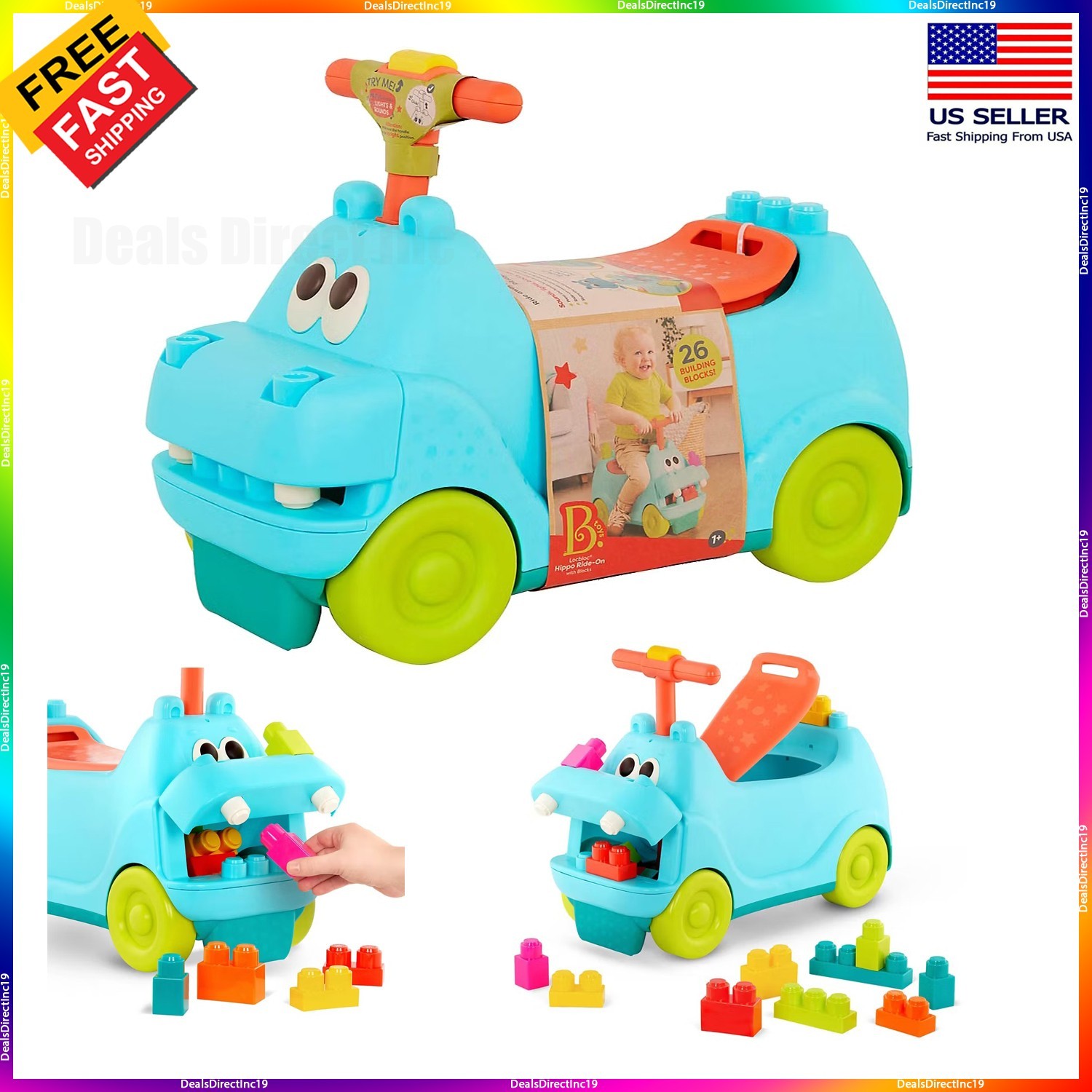 Ride on Toys for Toddlers Kids 1 2 3 year olds with Blocks Ride-on Locbloc Hippo