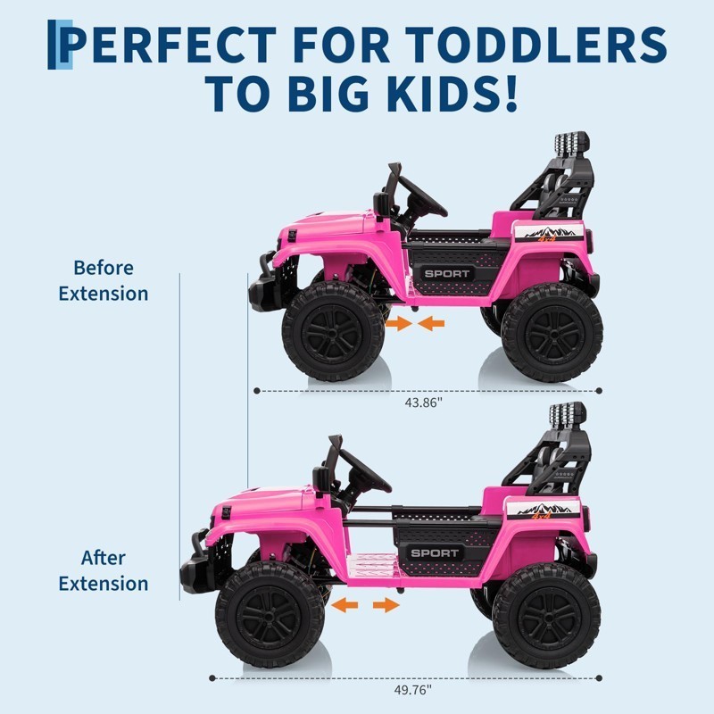 Garve 24V Electric Ride On Car for Kids, 4WD 20.5in 2-Seater – Pink