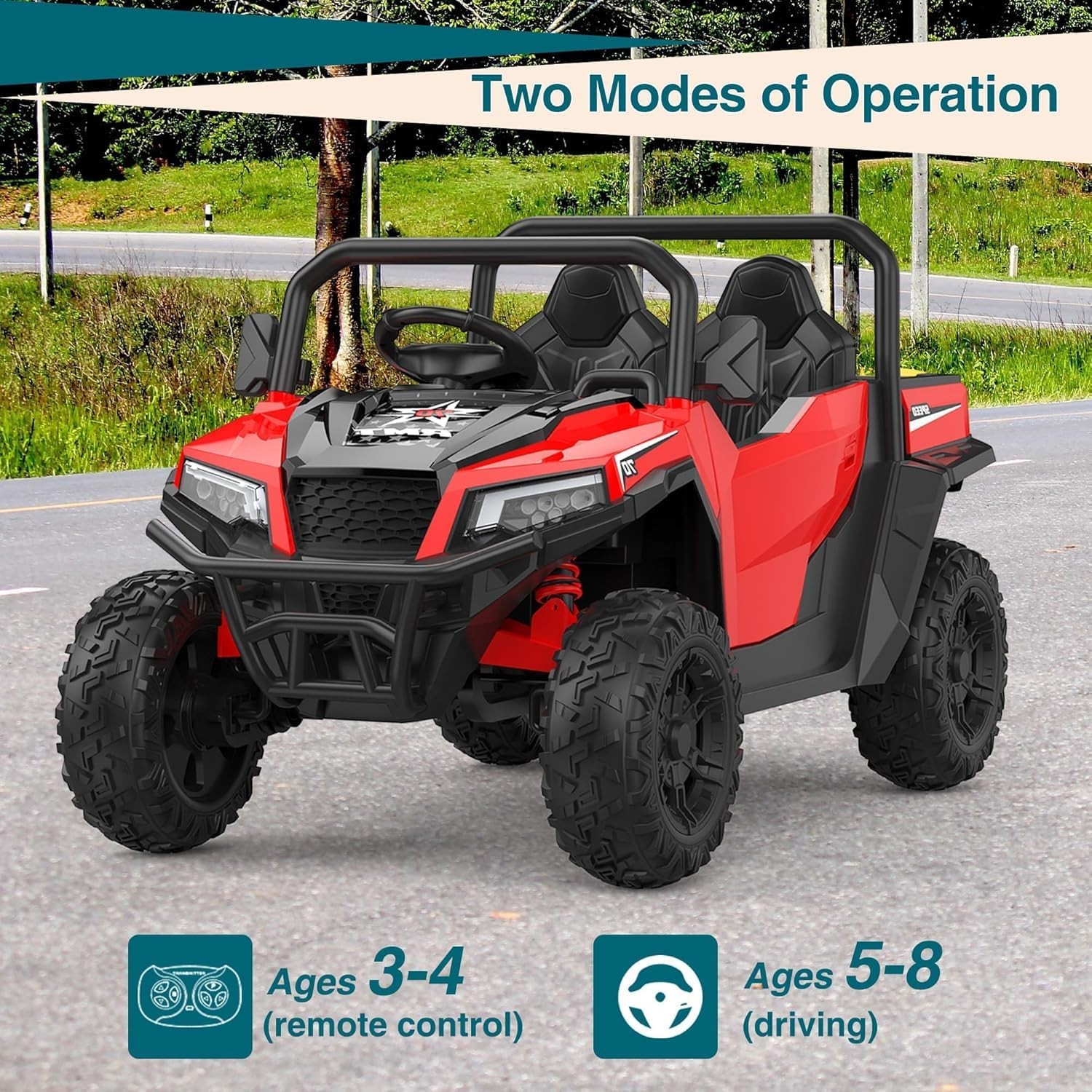 24V Ride On Truck for Kids w/ Remote, 4WD, LED Lights,Bluetooth,Dump Bed,2 Seats