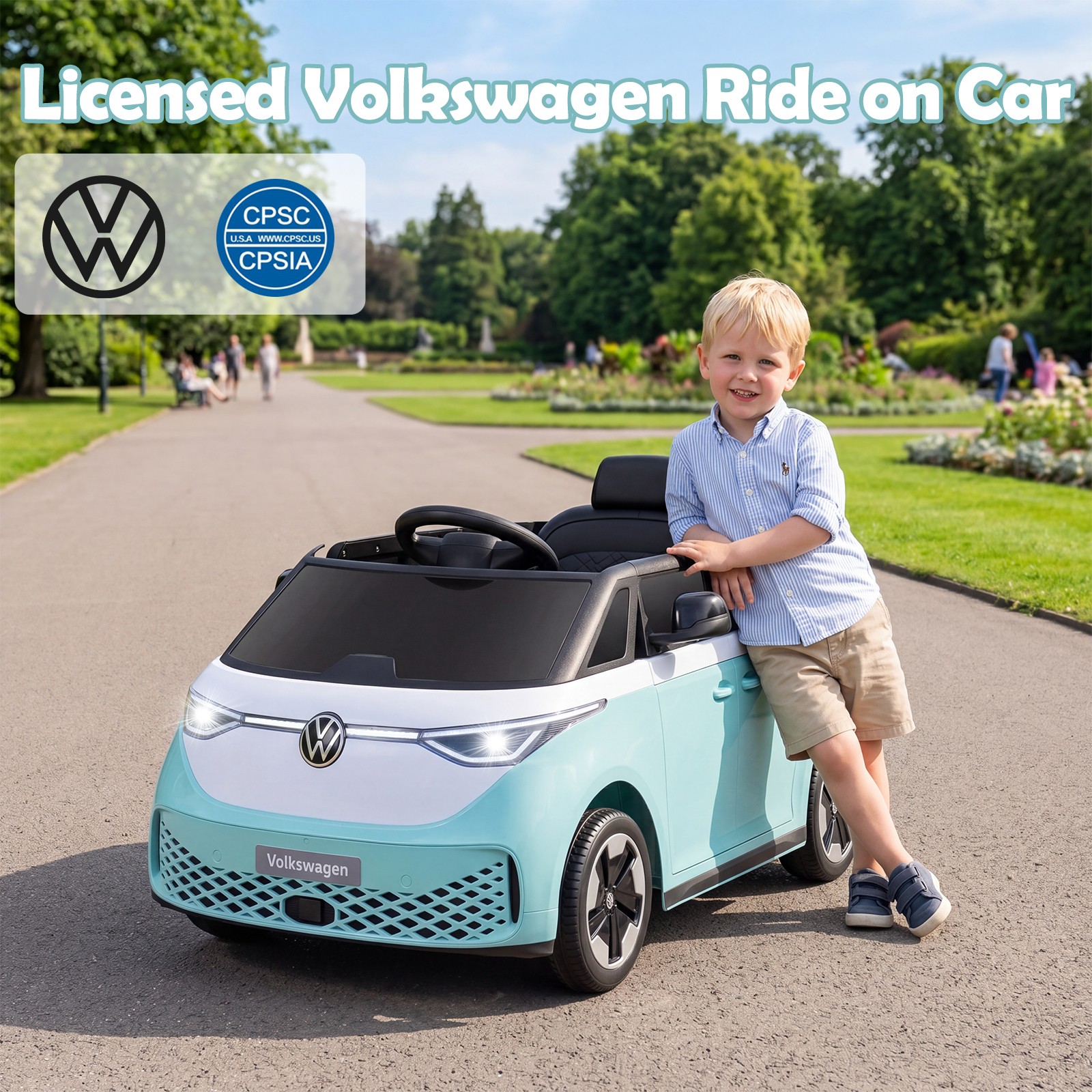 Licensed Volkswagen Ride on Car, 12V Kids Car Bus with Music, Story, Soft Start