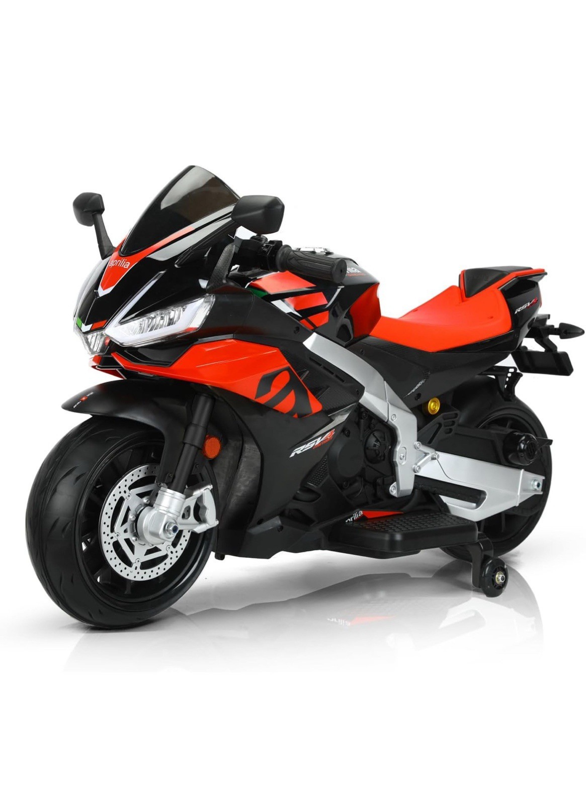 Aprilia Licensed 24V Kids Electric Motorcycle, Speed Up to 10mph w/ Side Wheels