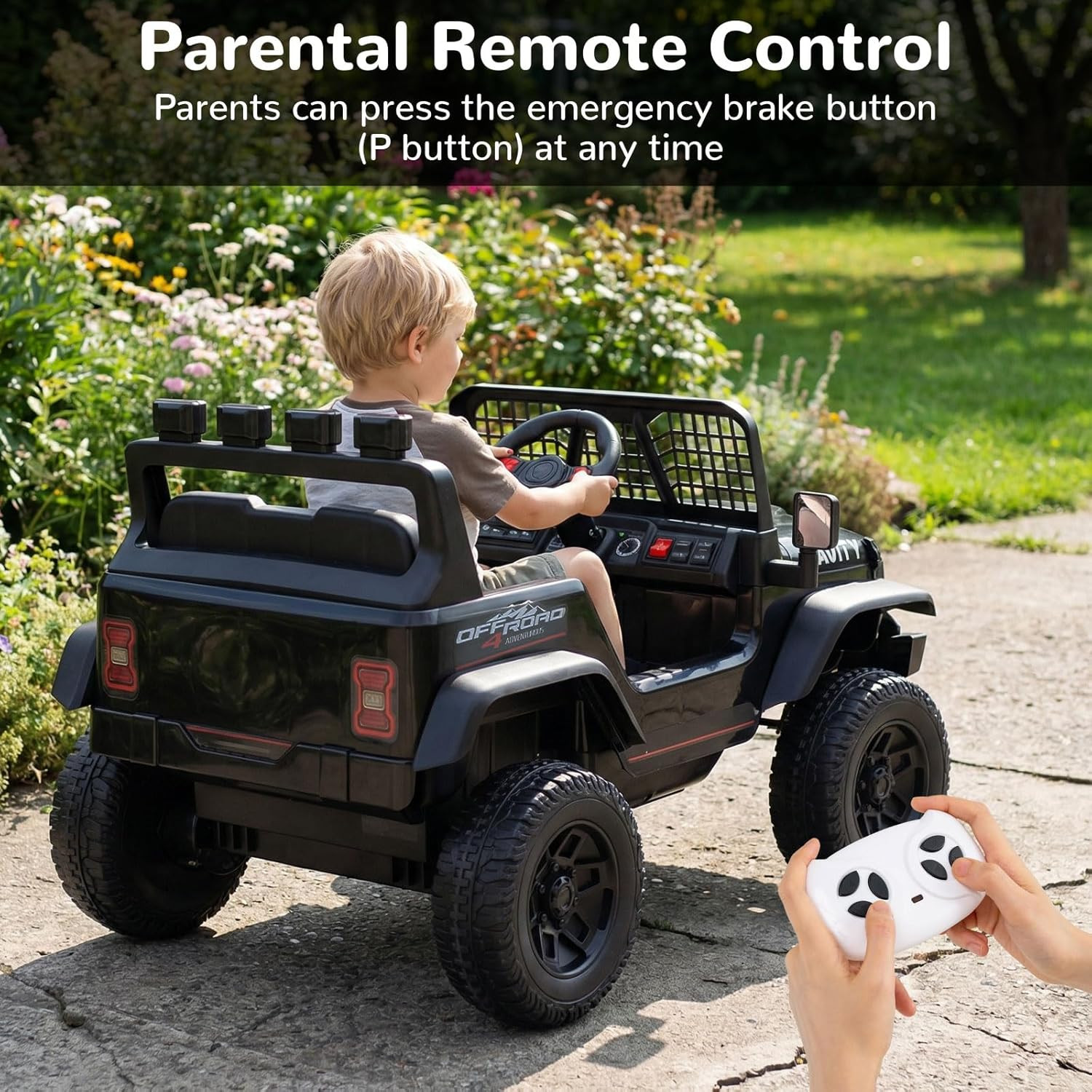 24V Ride on Car with Remote Control, Bluetooth, LED Lights, Horn, Spring Suspens