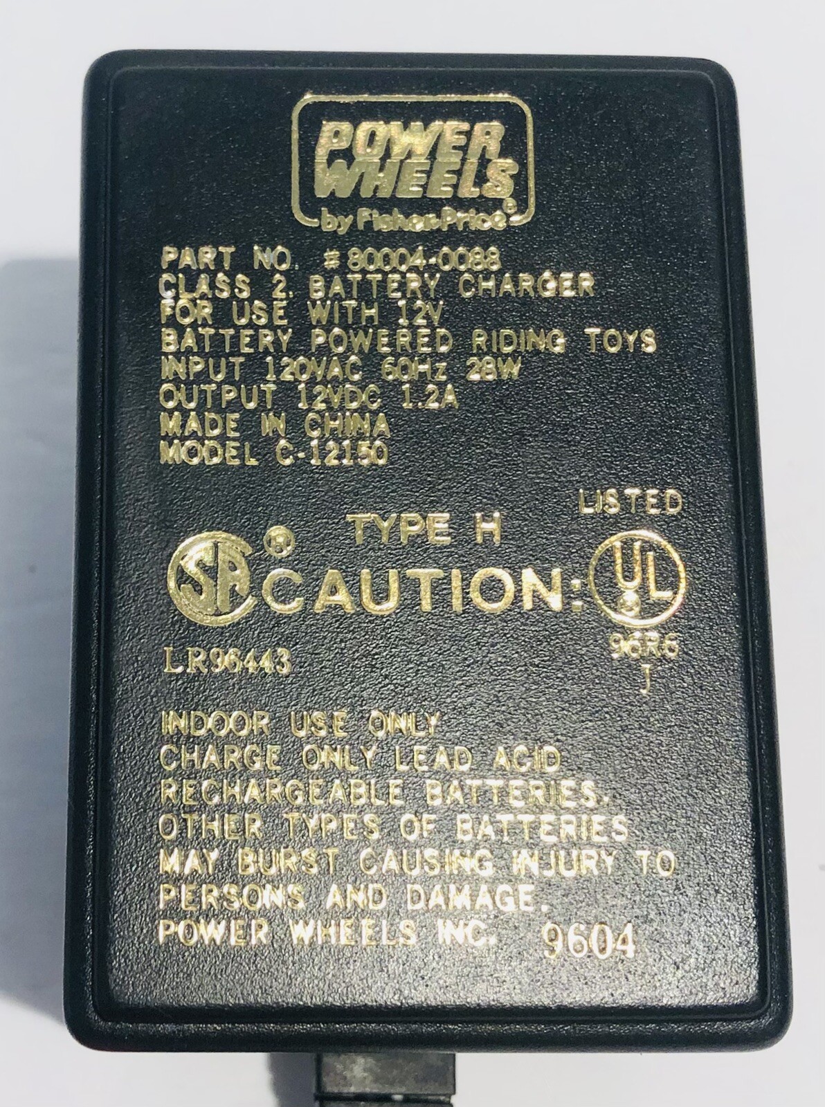 Power Wheels By Fisher-Price 00801-0073 12V Battery Charger Model C-12150