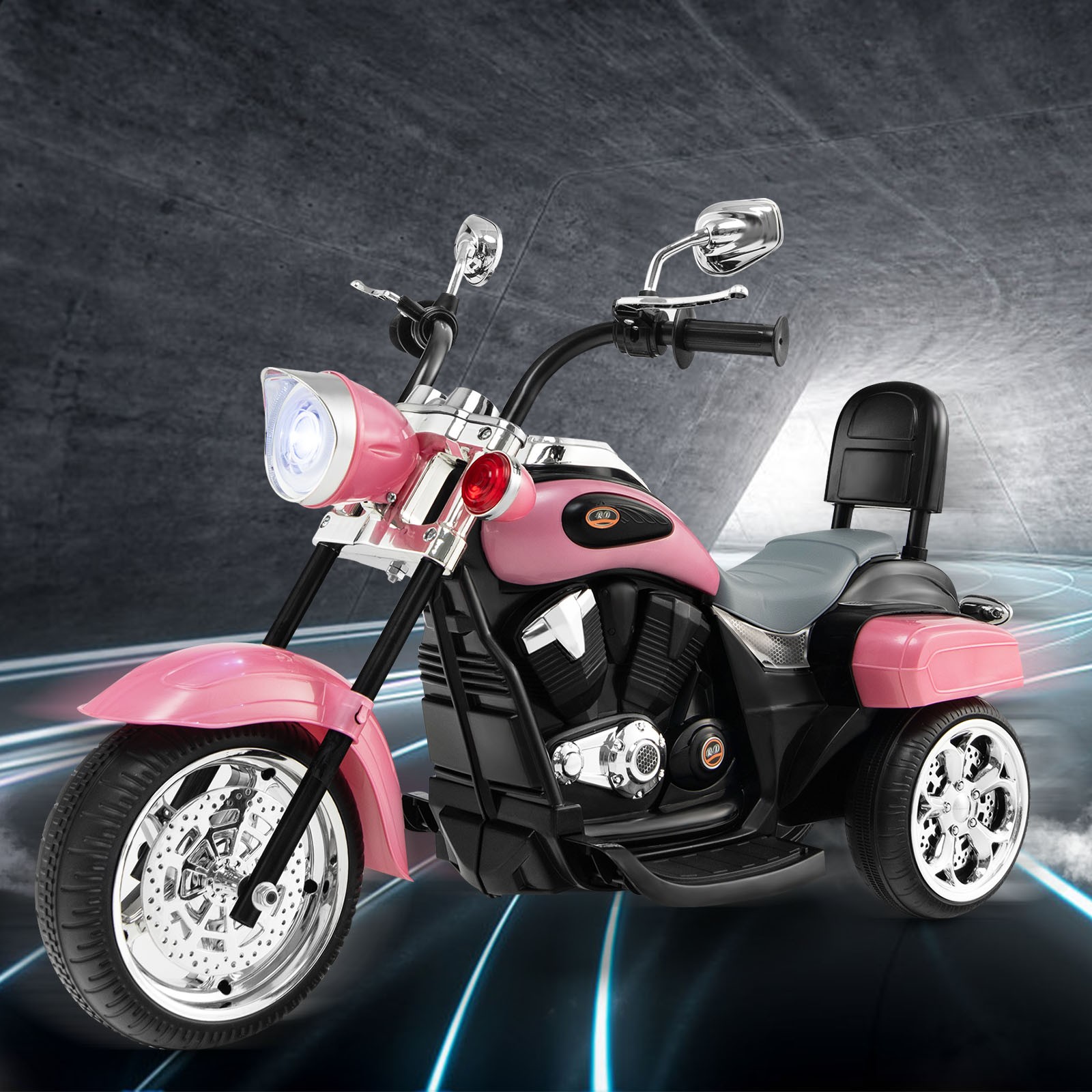 6V Kids Ride On Chopper Motorcycle 3 Wheel Trike with Headlight and Horn Pink