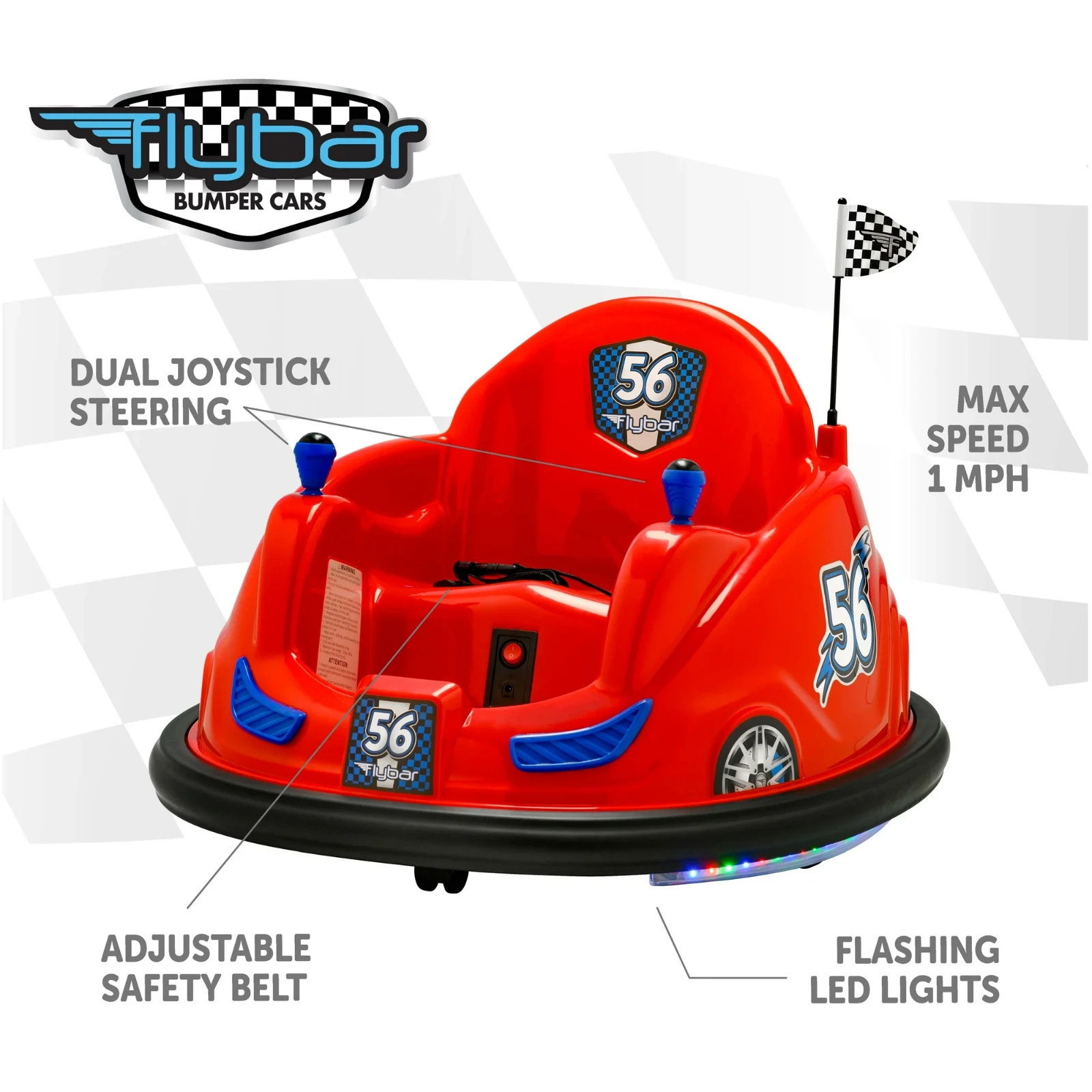 Flybar Battery-Powered Bumper Car Ride-On, Ages 18-48 Months, Red