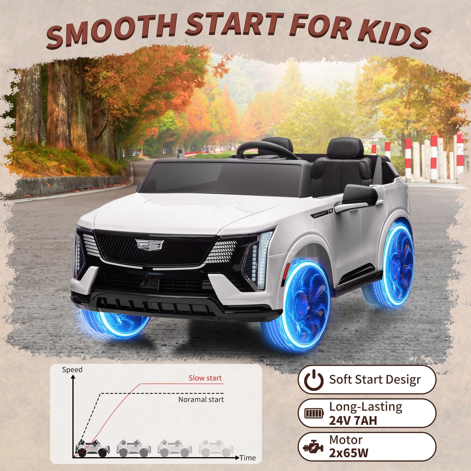 2 Seaters 24V Ride On Car Licensed Cadillac Battery Powered Music For Boys Girls