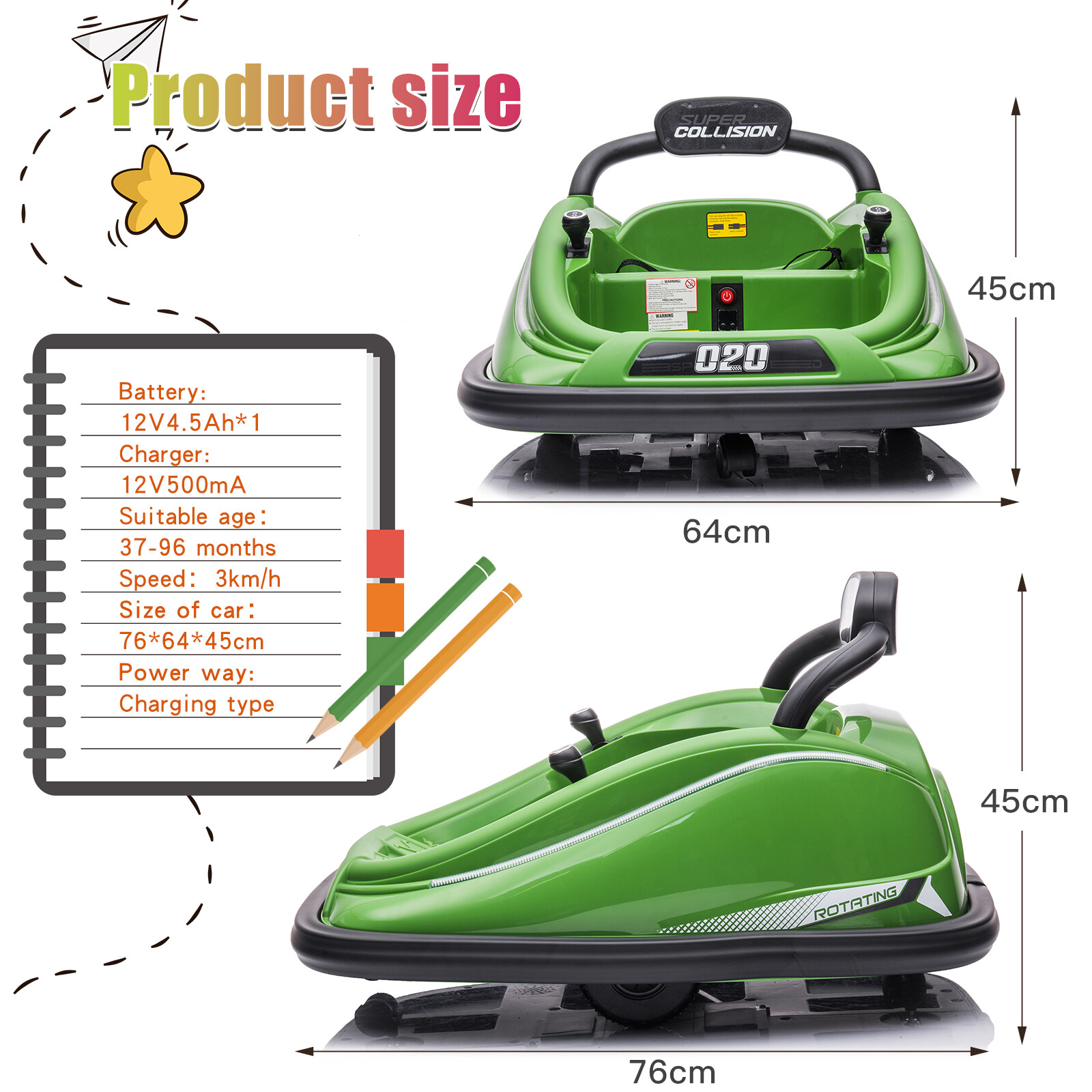 12V Kids Ride on Bumper Car 360° Spinning Electric Vehicle Remote Control Gift