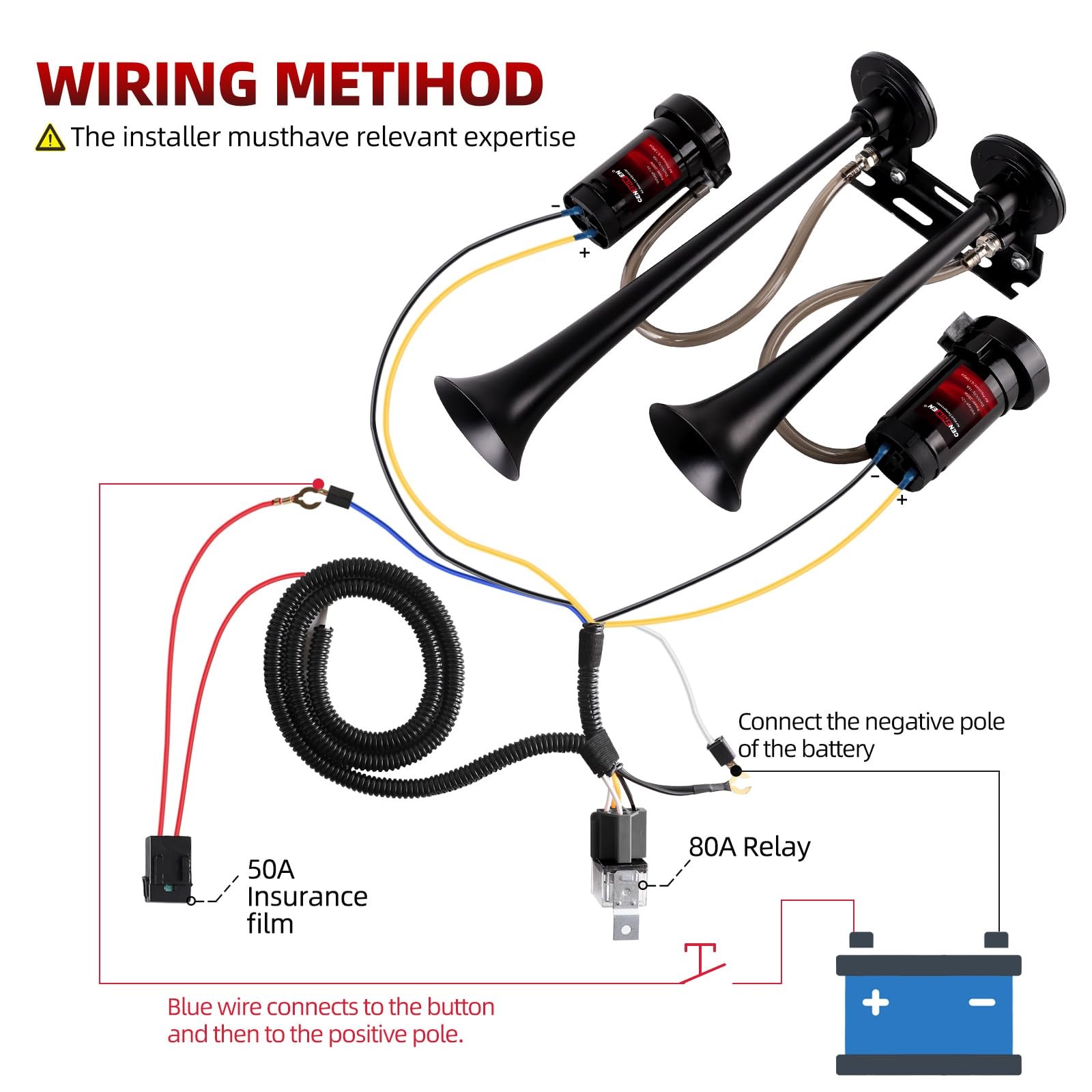 Dual 2Trumpet Metal Air Horn Kit with 2 Compressors 150dB Loud Truck Horn