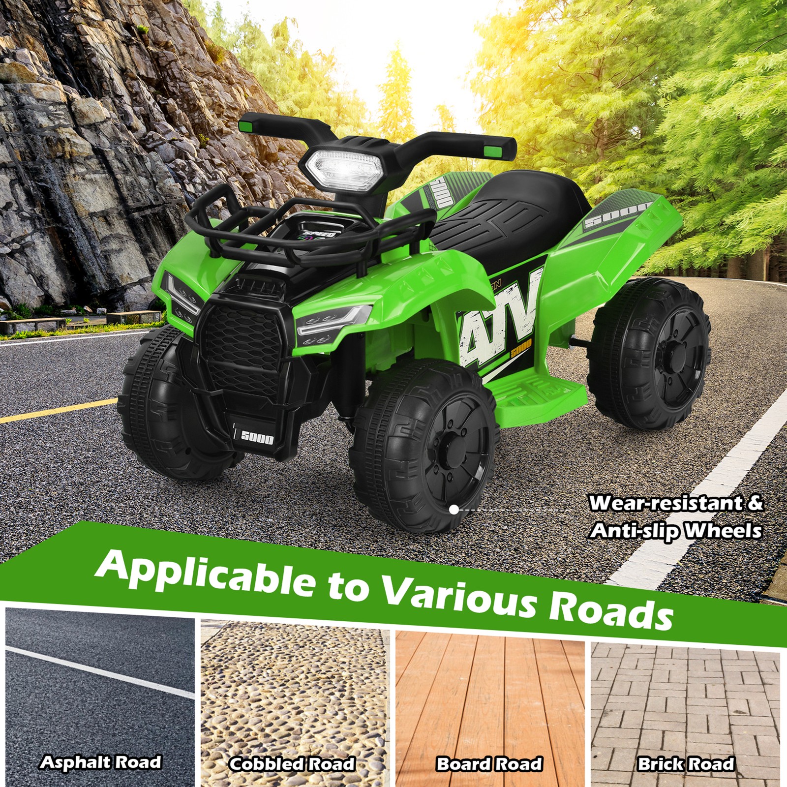 6V 4 Wheels ATV Quad Ride On Car Kids Ride-On Toy w/ Music Horn LED Light Green