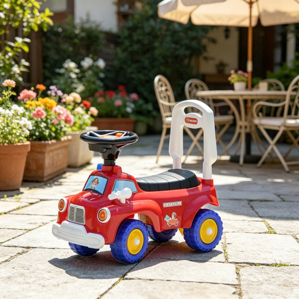 Toddler Fire Truck Ride On Toy with Steering Wheel Music Storage Backrest