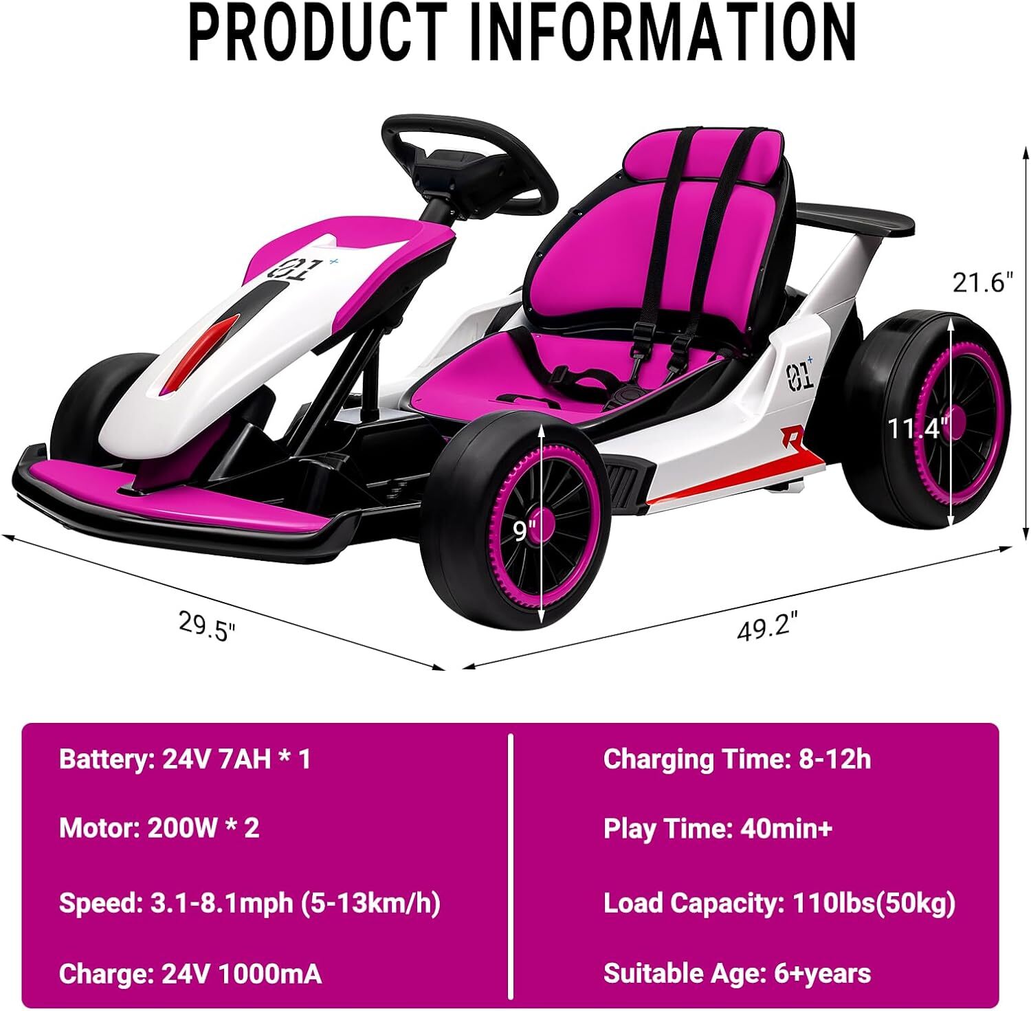 Kids Go Kart 24V, Electric Drift Kart With 2x150W Strong Motors for Boys Girls