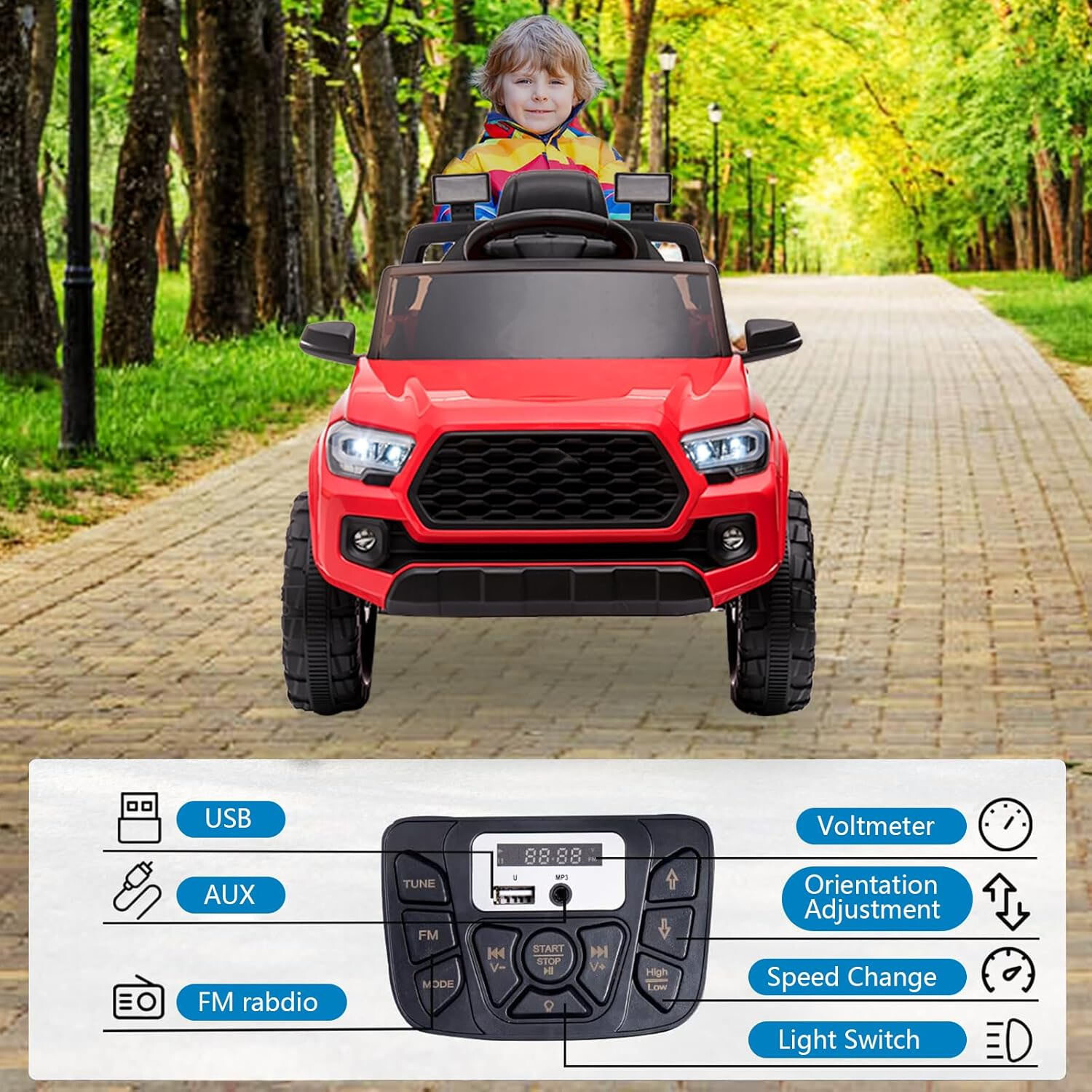 12V Kids Ride-On Car With Parent Remote Control &LED Headlights for 3-6 Year Old