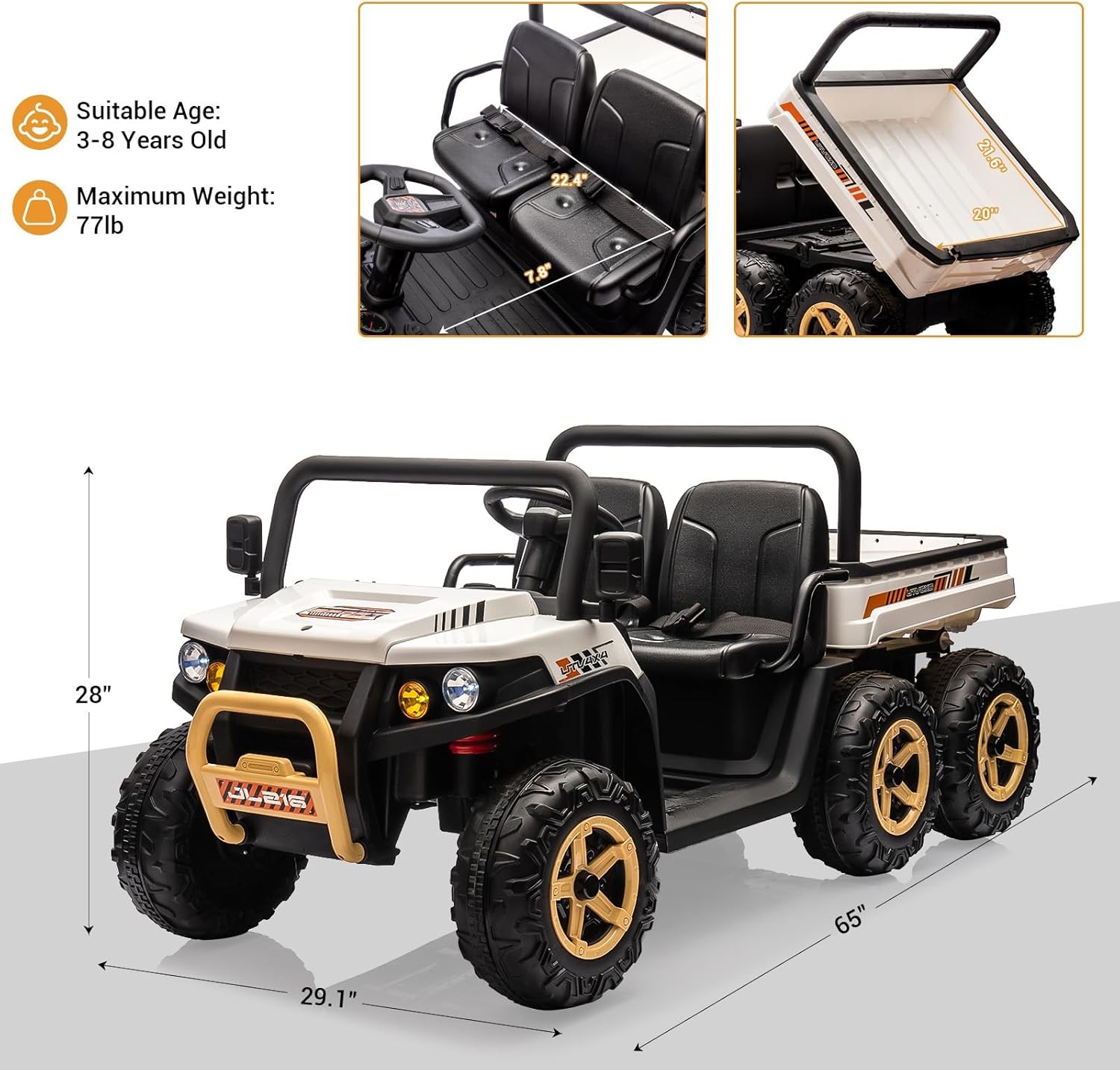 Kids 24V Ride On Dump Truck UTV Electric Ride On Car Toys Vehicles w/ Dump Bed