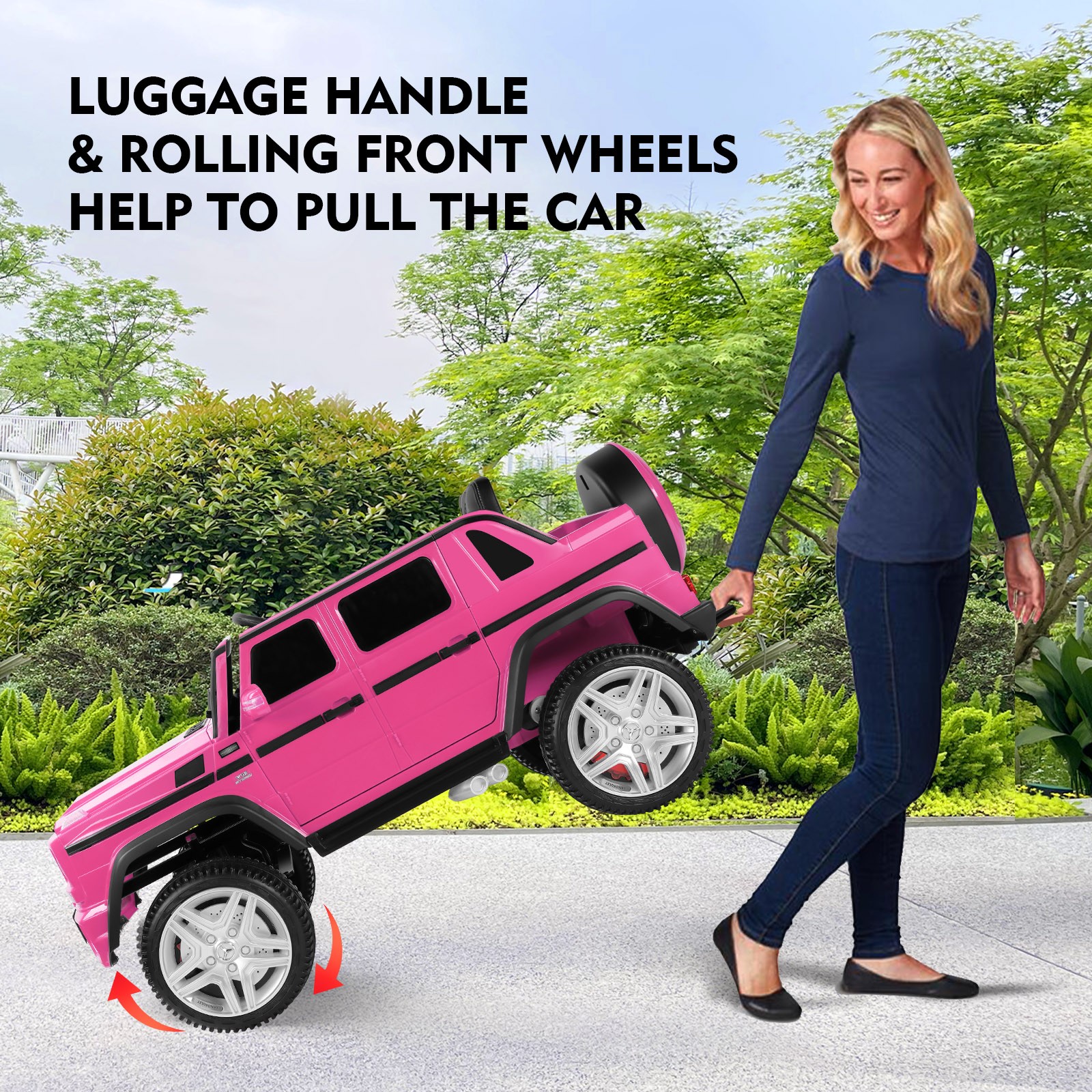 JOYLDIAS Electric 12V Kids Ride On Mercedes-Benz Car w/3 Speeds,LED,Remote,Pink