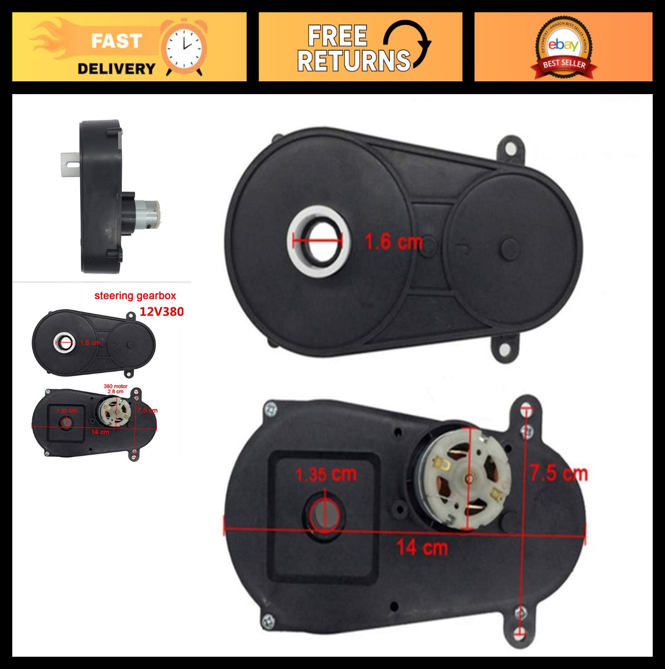 12V Steering Motor for Remote Control Cars, Kids Electric Car Gearbox Replacemen