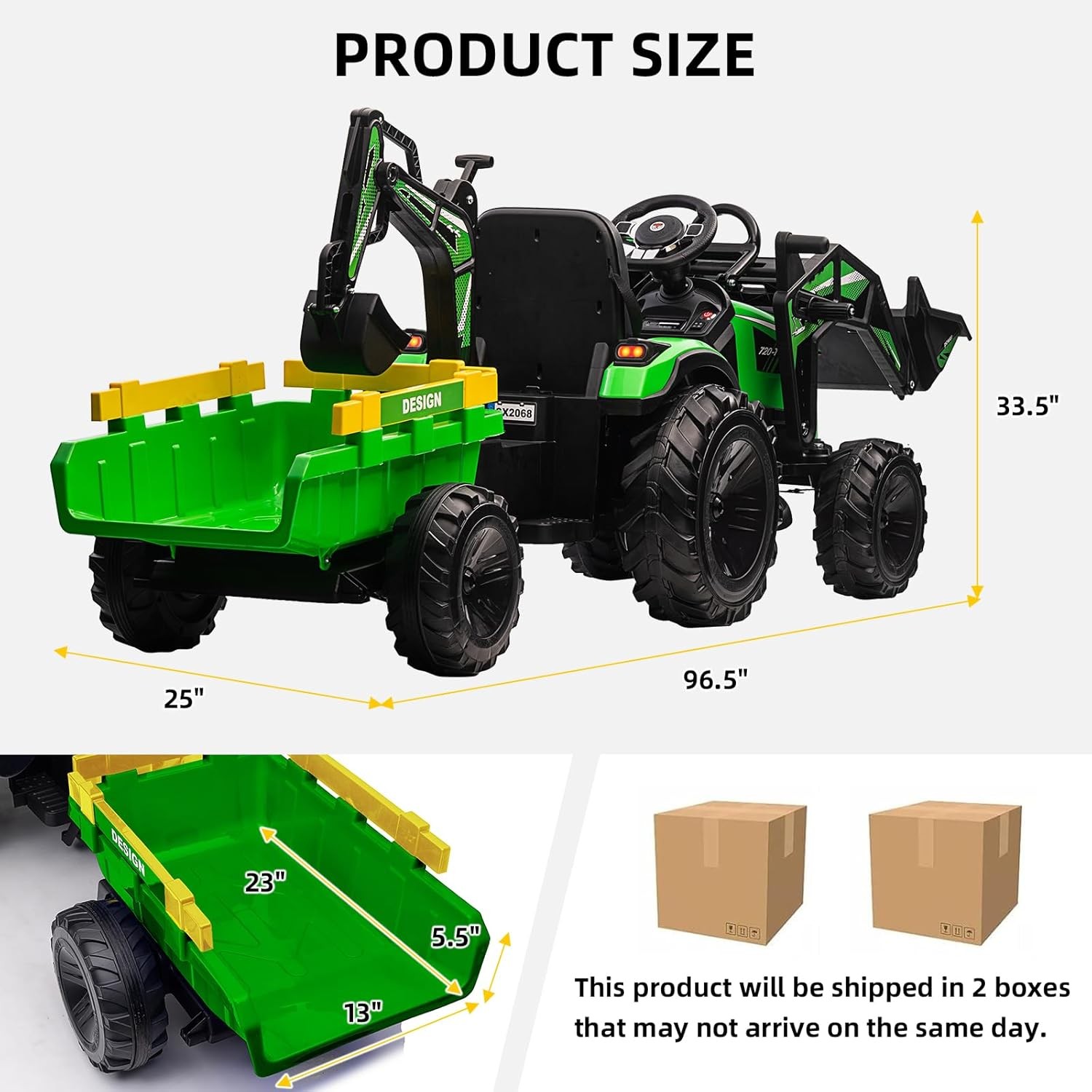 3in1 Kids 24V Ride On Tractor Excavator Electric w/Trailer Digger Remote Control