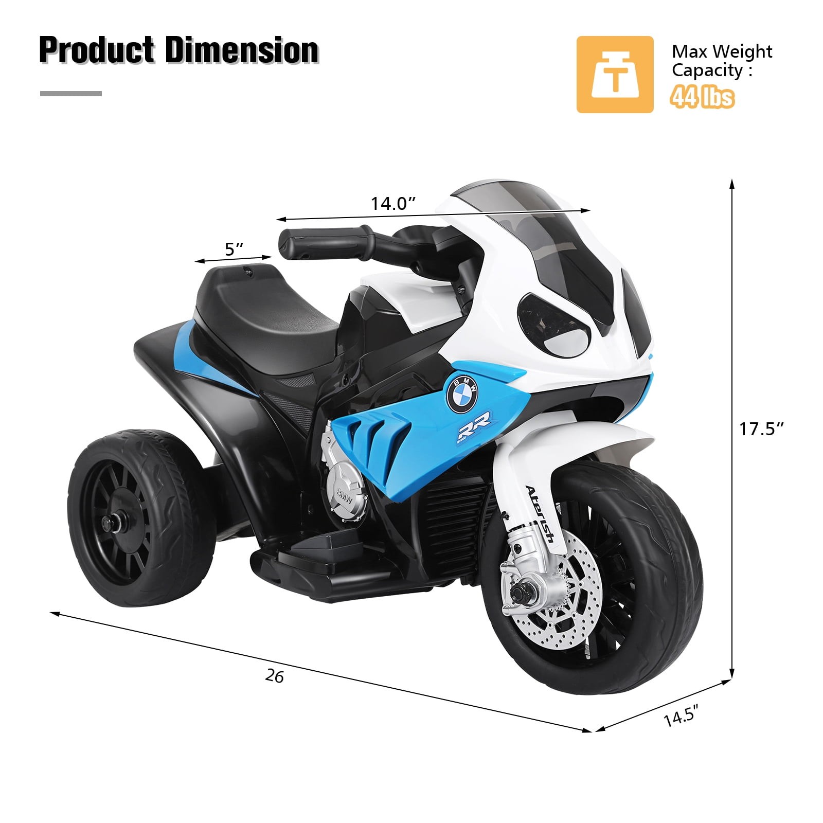6V Licensed Kids Electric 3-Wheel Motorcycle Ride-On Blue with Music & Light