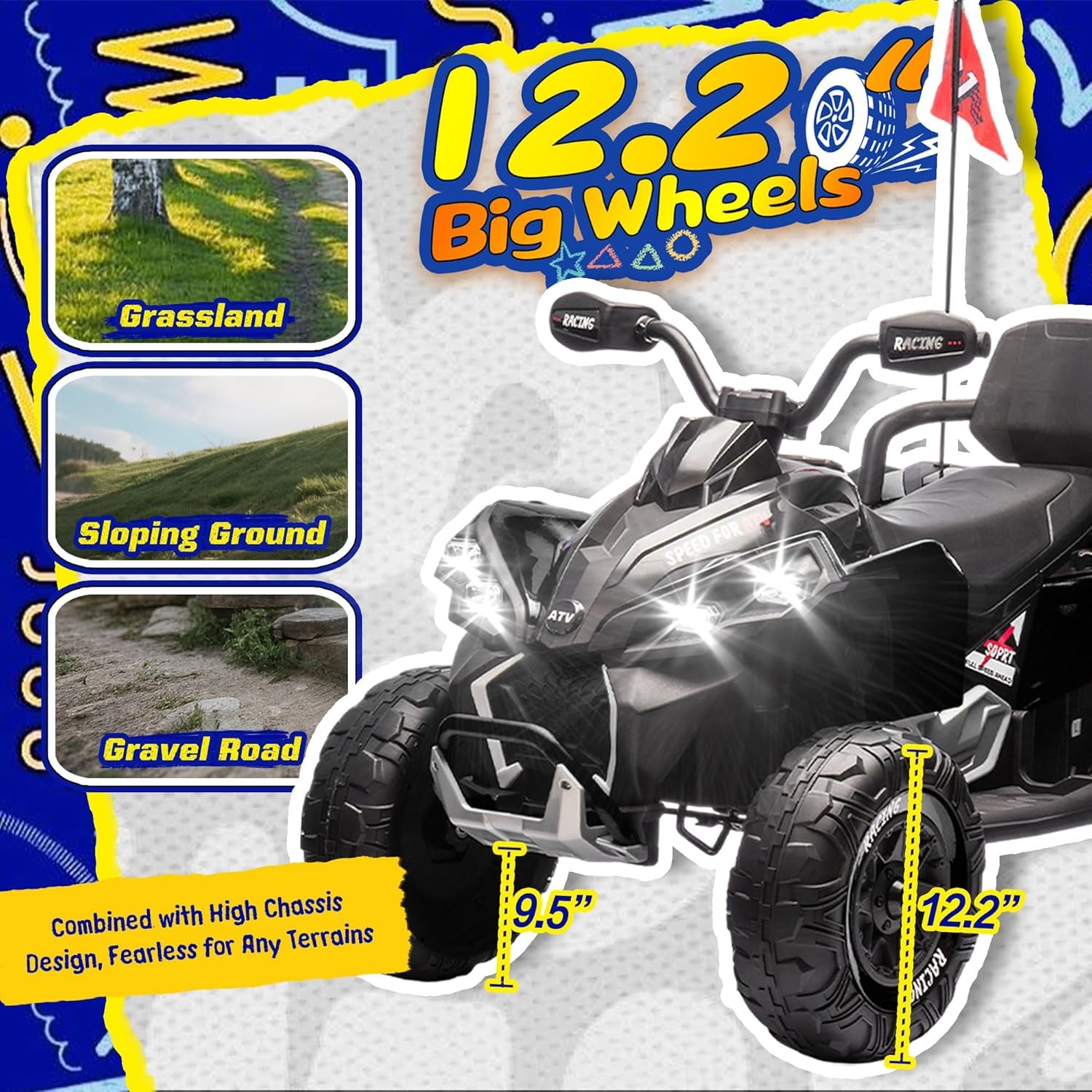 24V Ride on Car Electric Off-road ATV Battery Power Quad Car for Kids Age 3-12