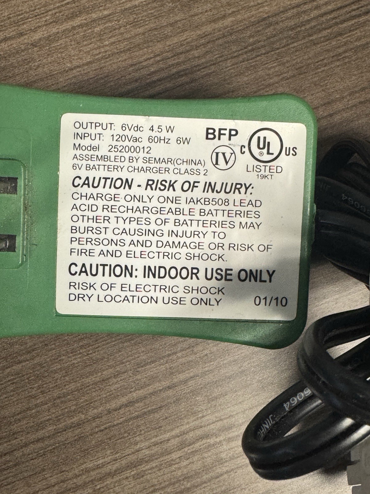 OEM Peg Perego 6V Green Battery Charger 25200012 AC Adapter Plug Thomas Train