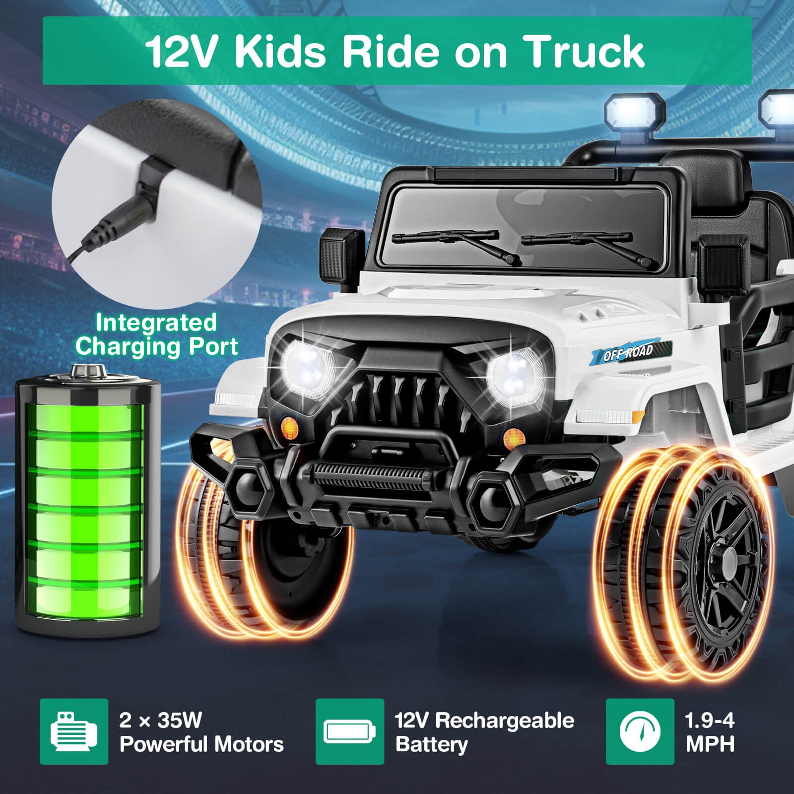 12V Kids Ride on Truck Car W/Remote Control Threaded Wheels 3 Speeds LED Lights