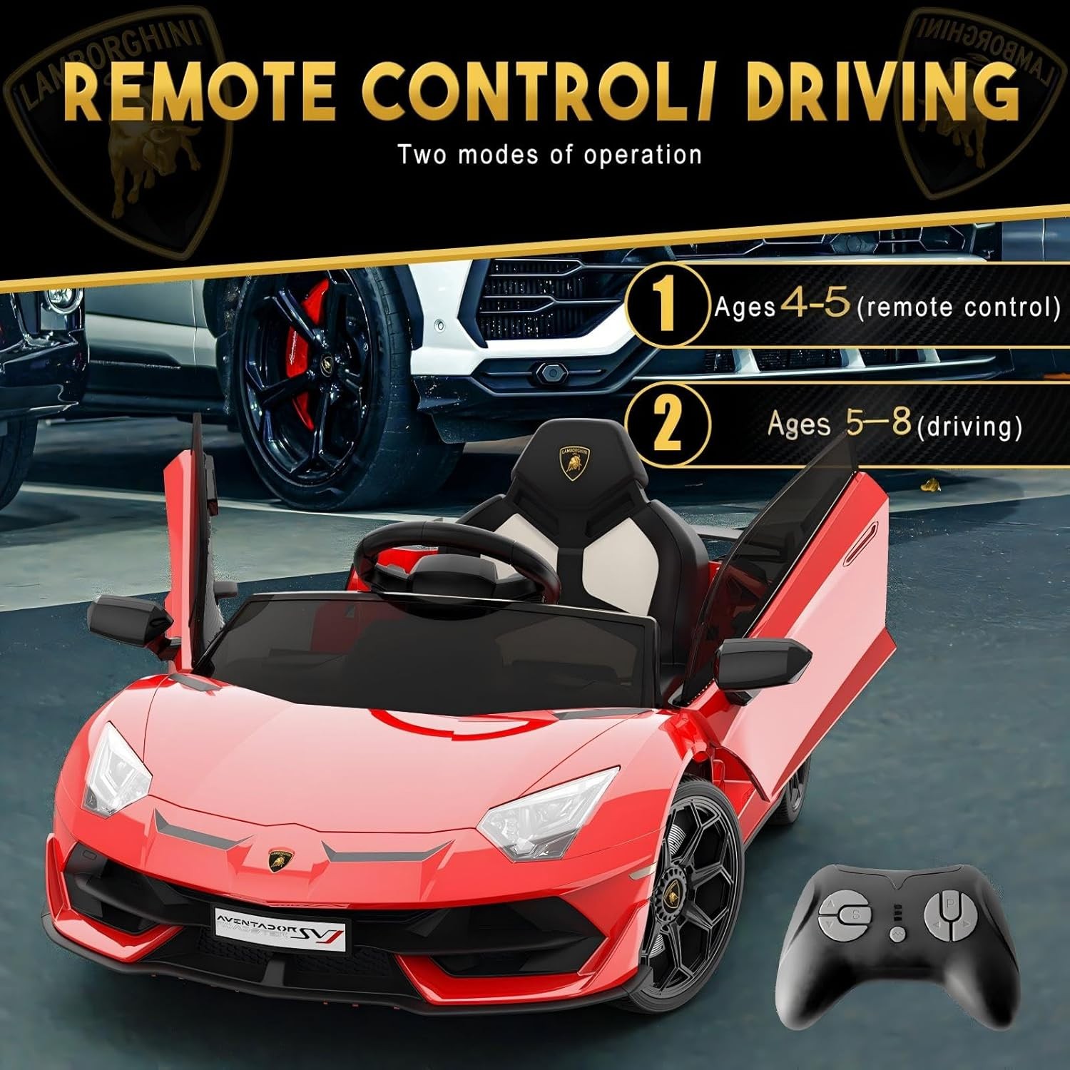 12V Ride On Car Land Rover Kids Electric Car Red with Remote Control Lamborghini