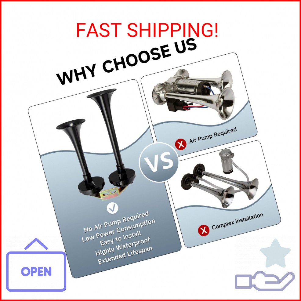 FARBIN Train Horns 12V Electric Truck Horn Loud Dual Car Horns with Bracket for