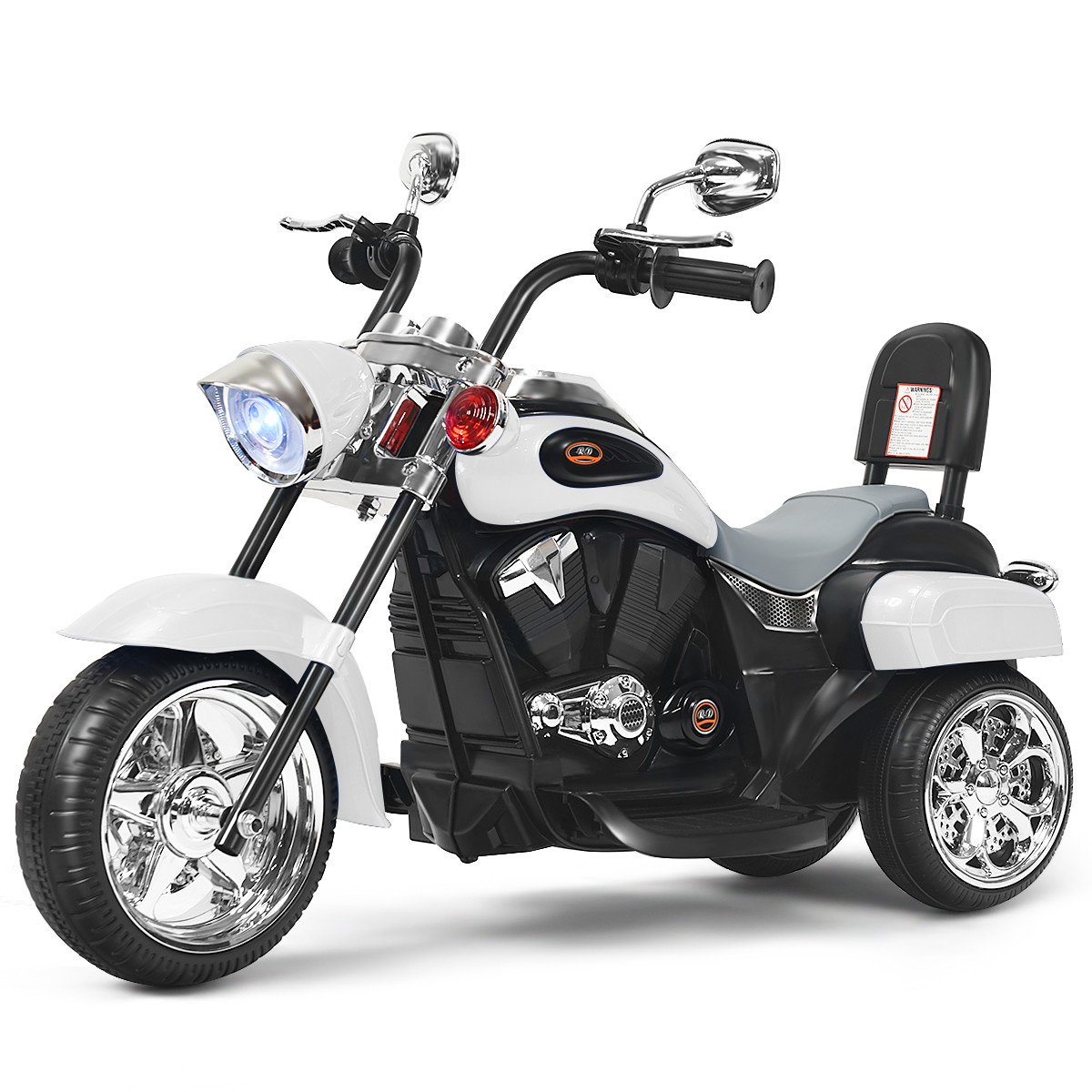 6V Kids Ride On Chopper Motorcycle Toddler 3 Wheel Trike w/ Light & Horn White