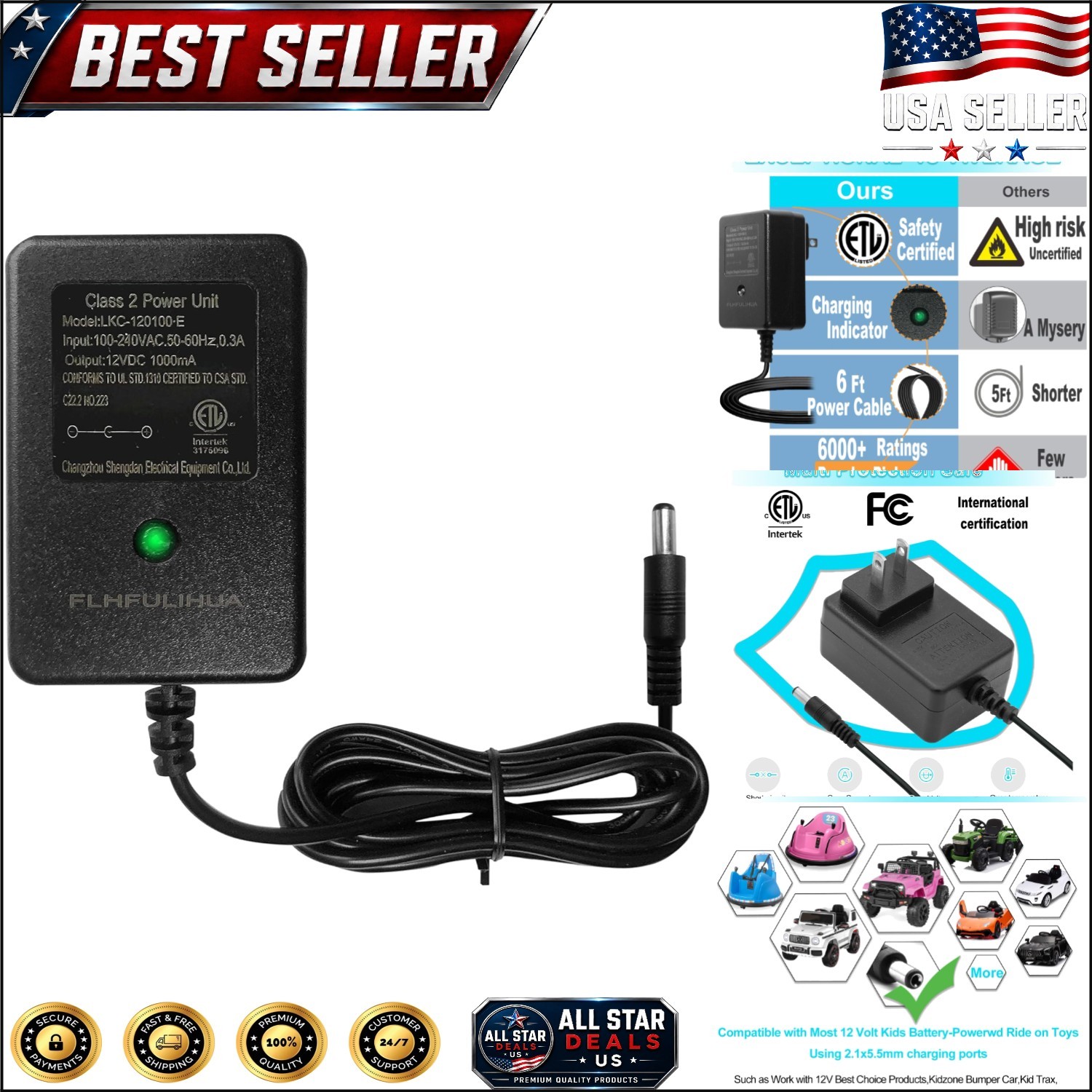 Compact 12 Volt Charger for Ride-On Cars – Rapid Charging with LED Indicators