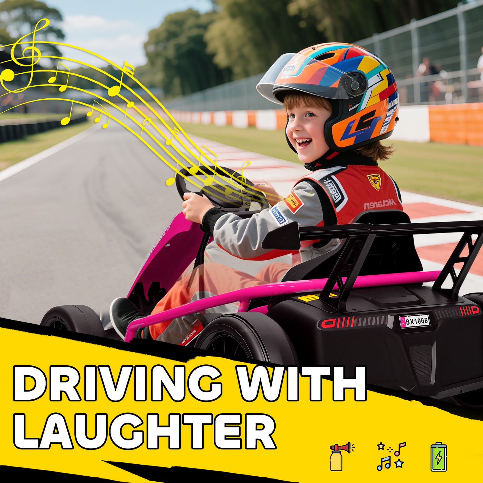 24V 8.1 MPH Electric Drift Kart for Kids with Dual Motors, Pink