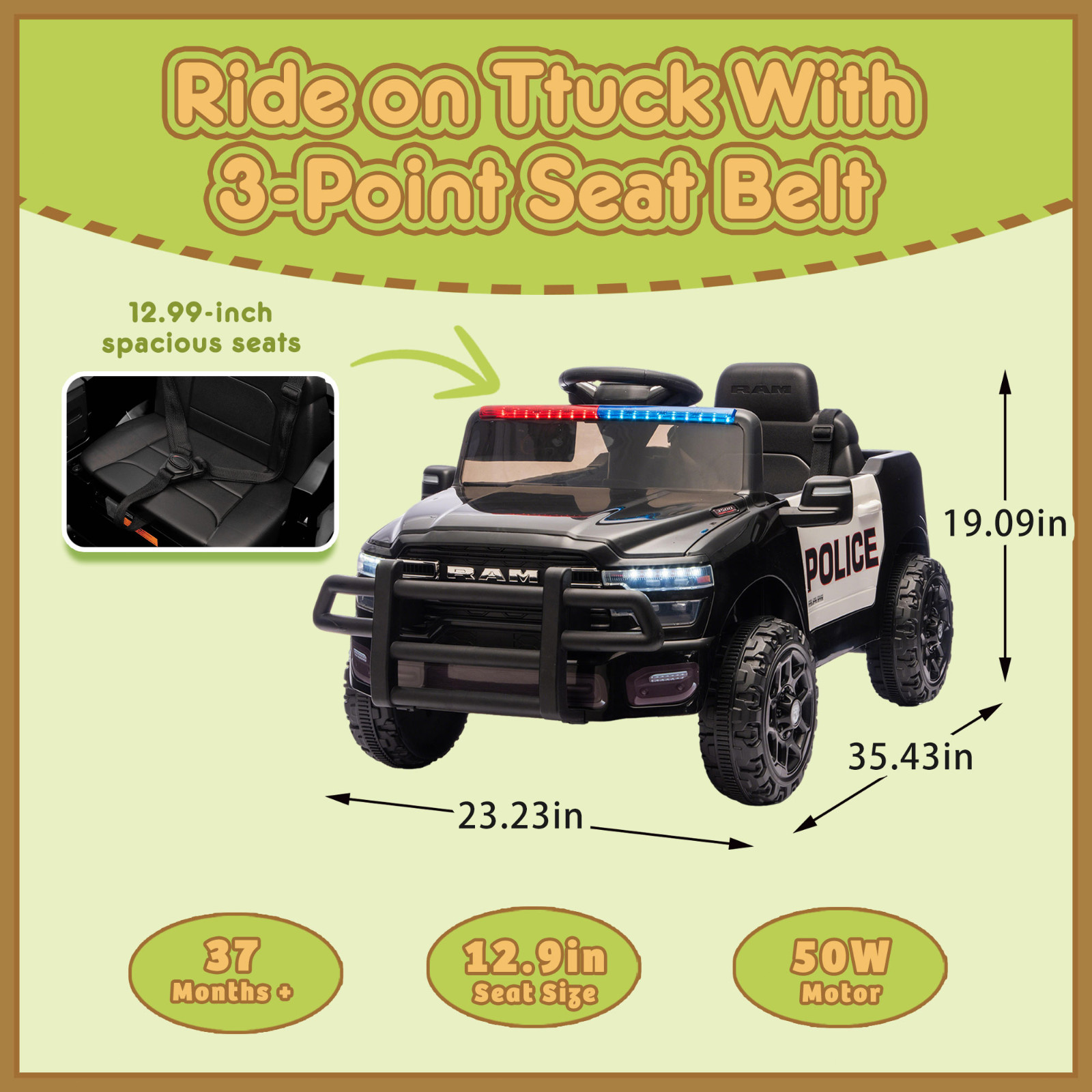 12V Kids Ride on Car Toys, Boys Girls Licensed RAM 3500 Truck w/Remote, LED