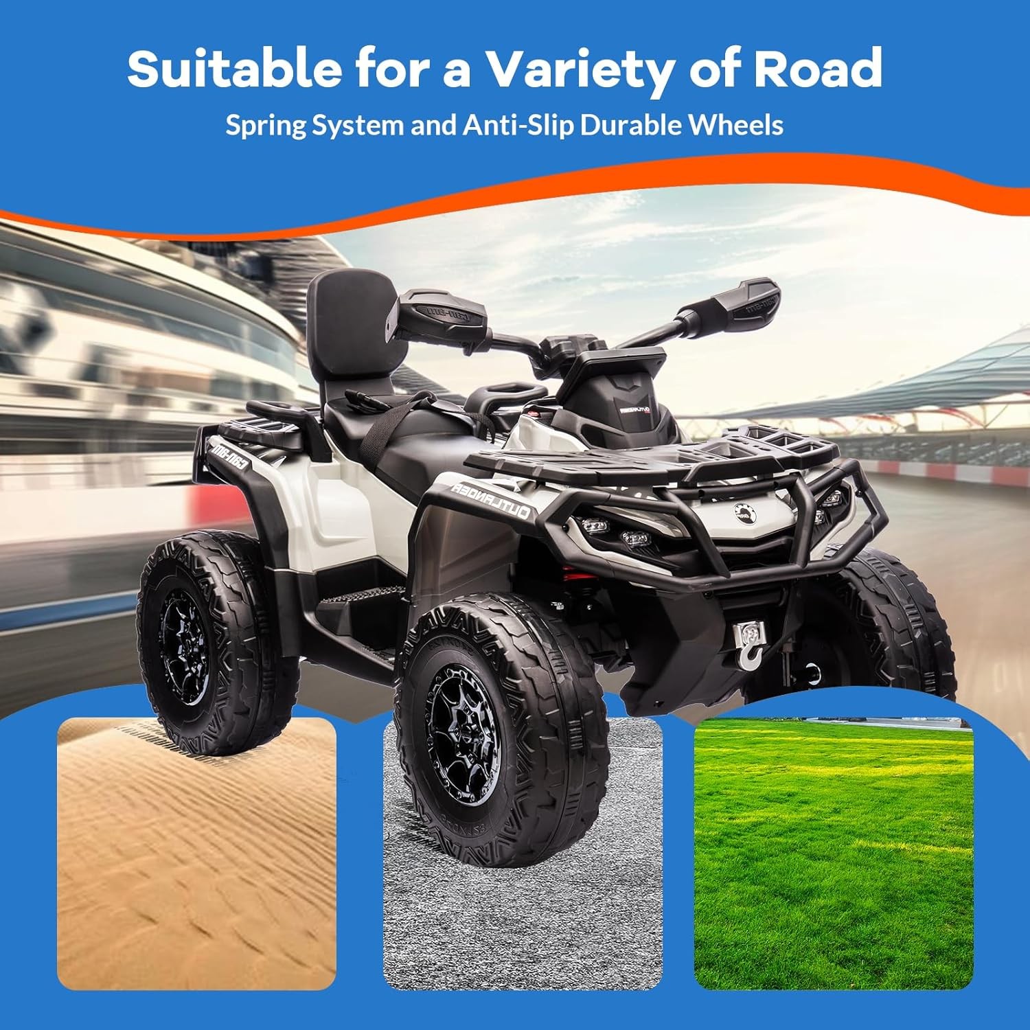 Multicolor 12V Kids ATV 2-Seater W/ Remote, 2-4 MPH LED Lights & Bluetooth Music